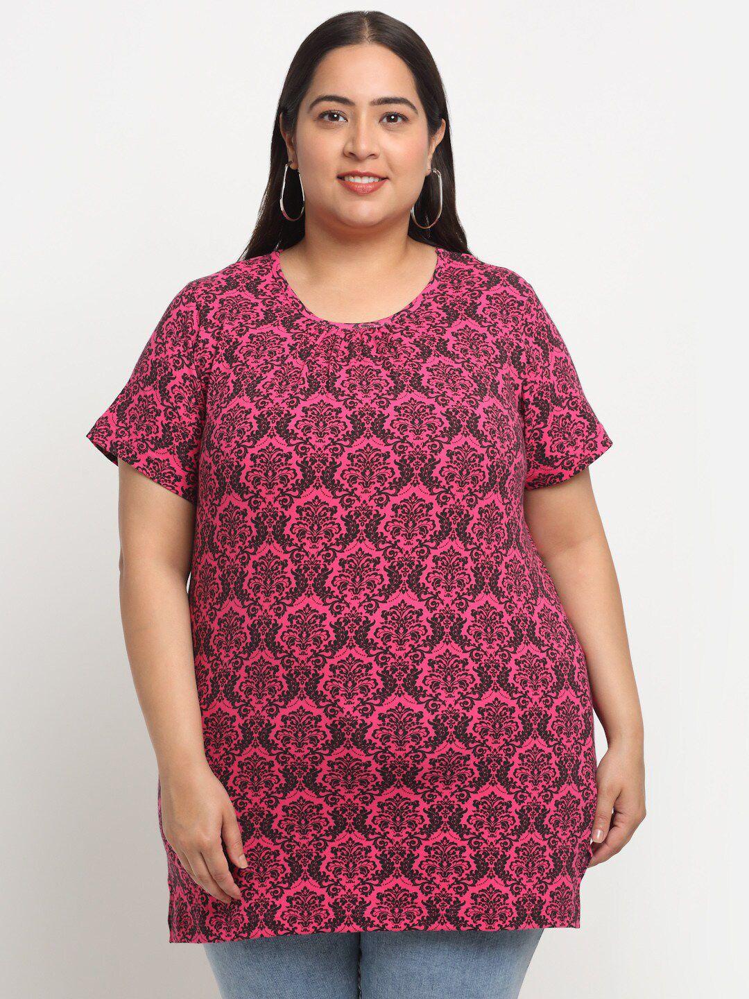 pluss-floral-printed-longline-cotton-t-shirt