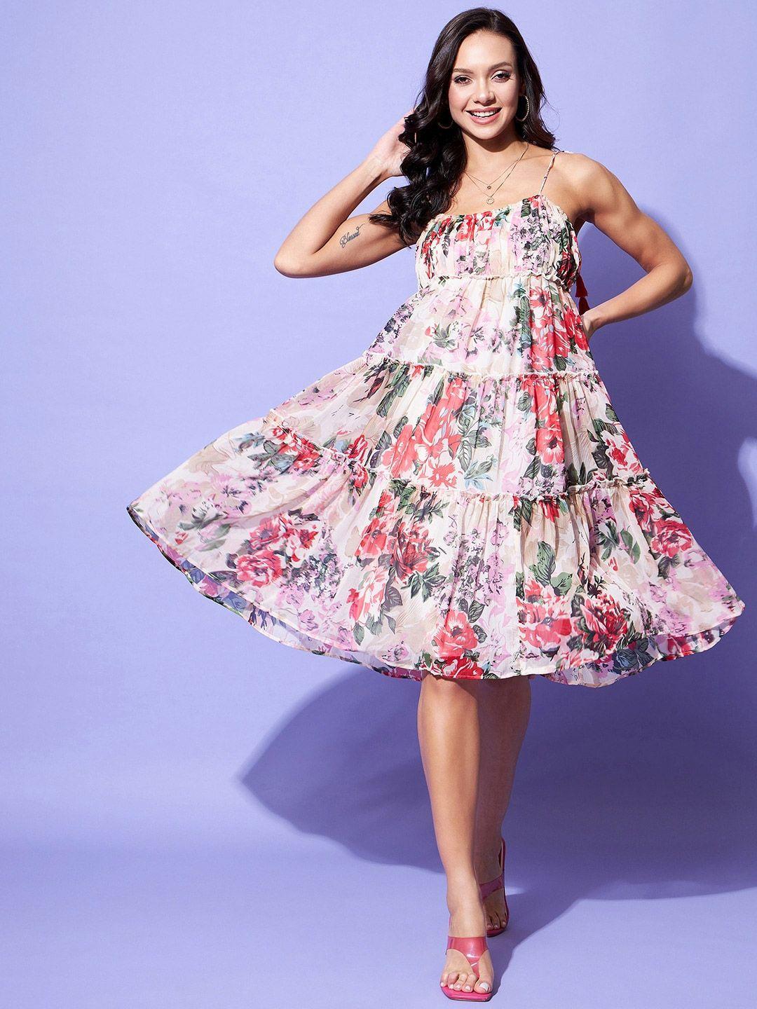 stylestone-floral-printed-shoulder-strap-tiered-fit-&-flare-dress
