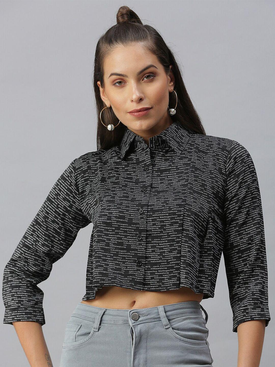 showoff--comfort-typography-printed-pleated-spread-collar-crop-boxy-casual-shirt