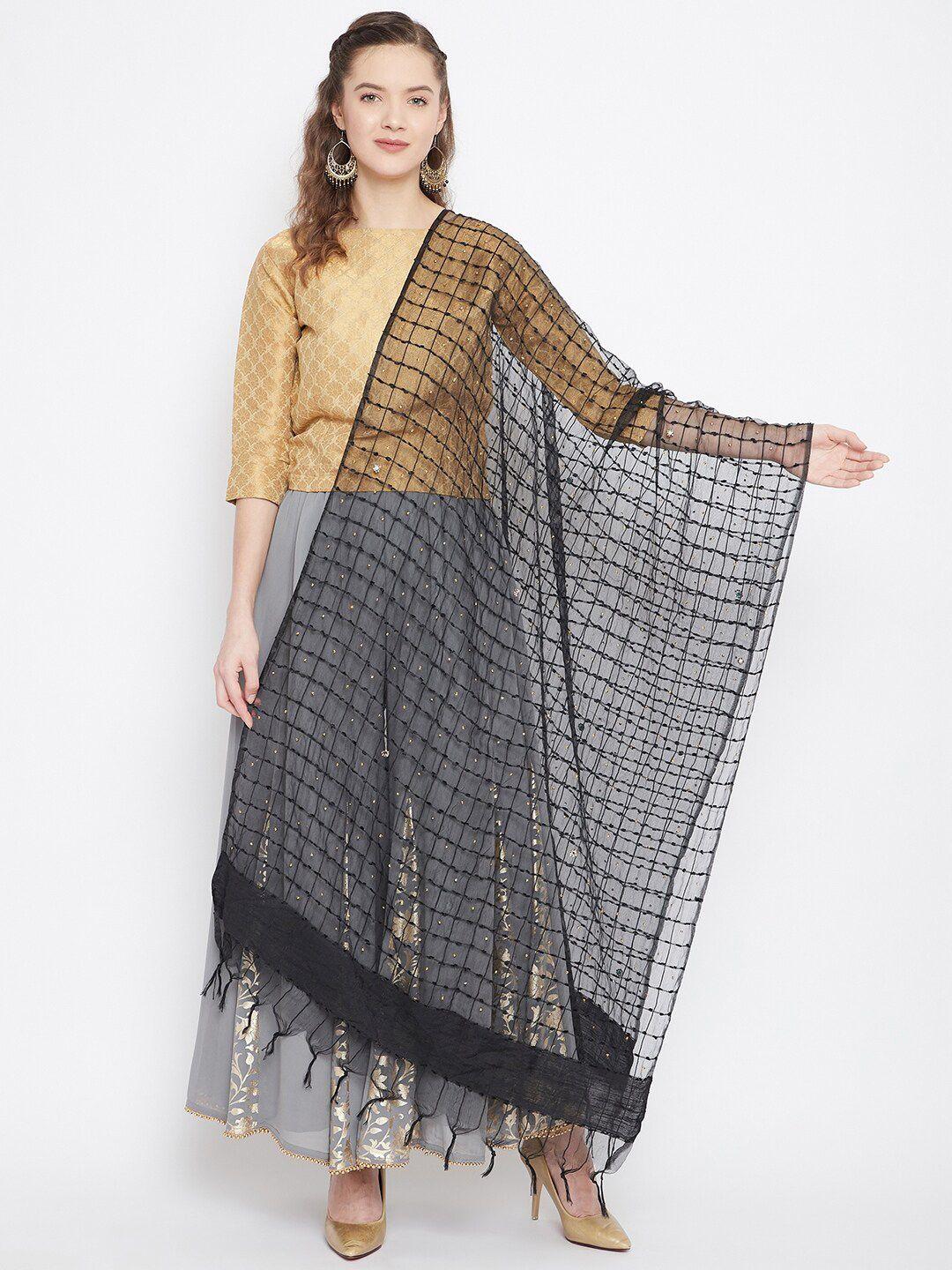 clora-creation-sequinned-checked-organza-dupatta-with-tasselled-border