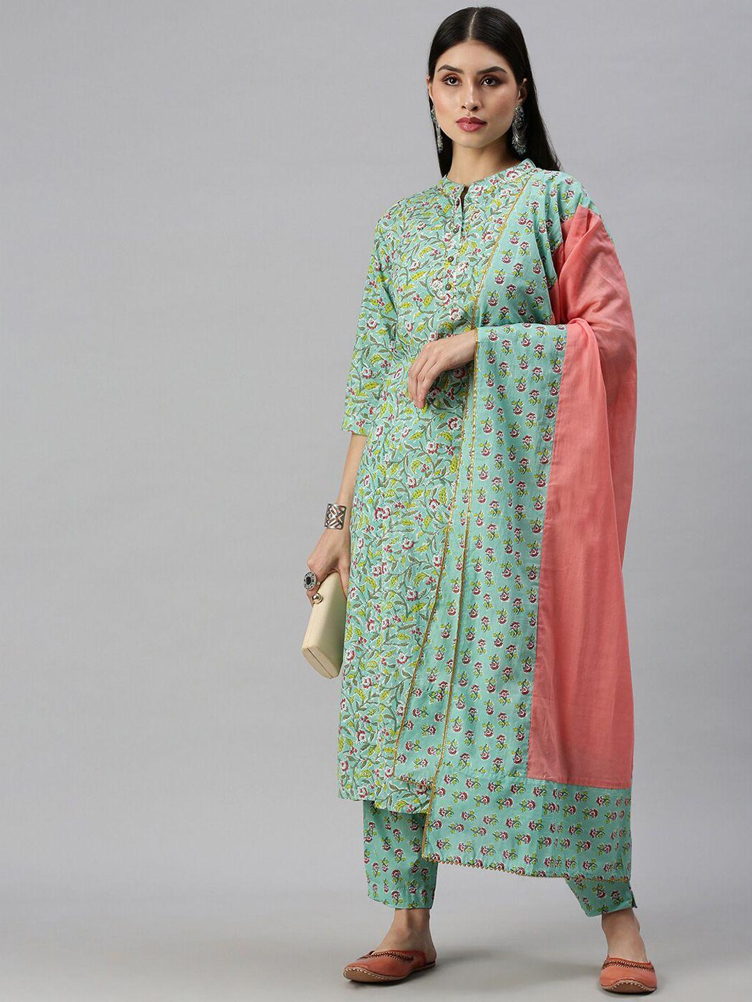 showoff-floral-printed-band-collar-sequinned-kurta-with-trousers-&-dupatta