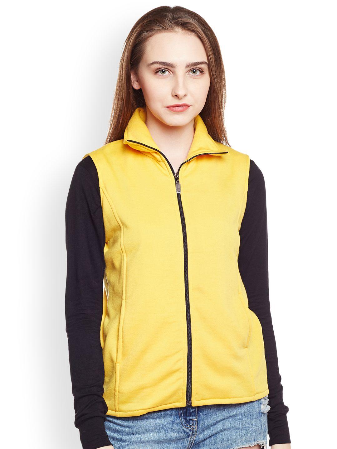belle-fille-women-yellow-solid-open-front-jacket