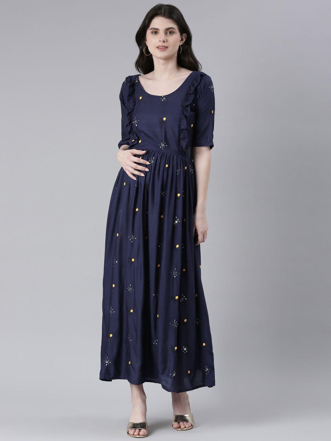 swishchick-embellished-embroidered-ruffled-maternity-fit-&-flare-maxi-ethnic-dress