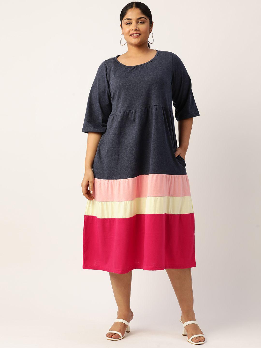 therebelinme-plus-size-colourblocked-a-line-pure-cotton-midi-dress
