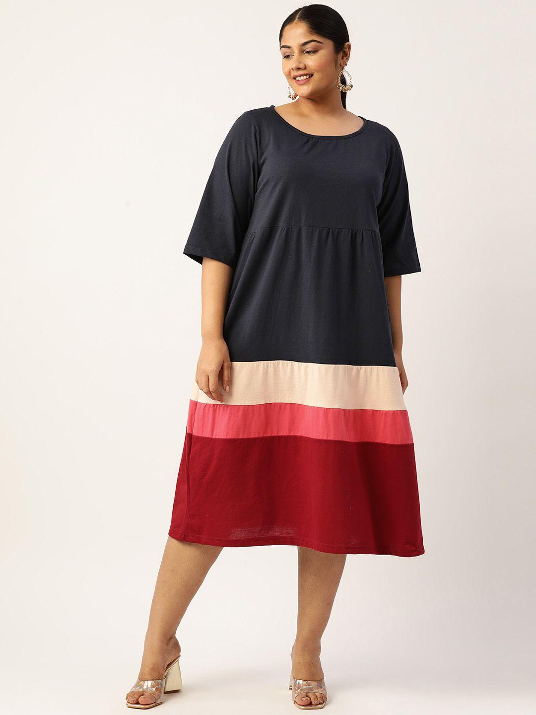 therebelinme-plus-size-colourblocked-a-line-pure-cotton-midi-dress