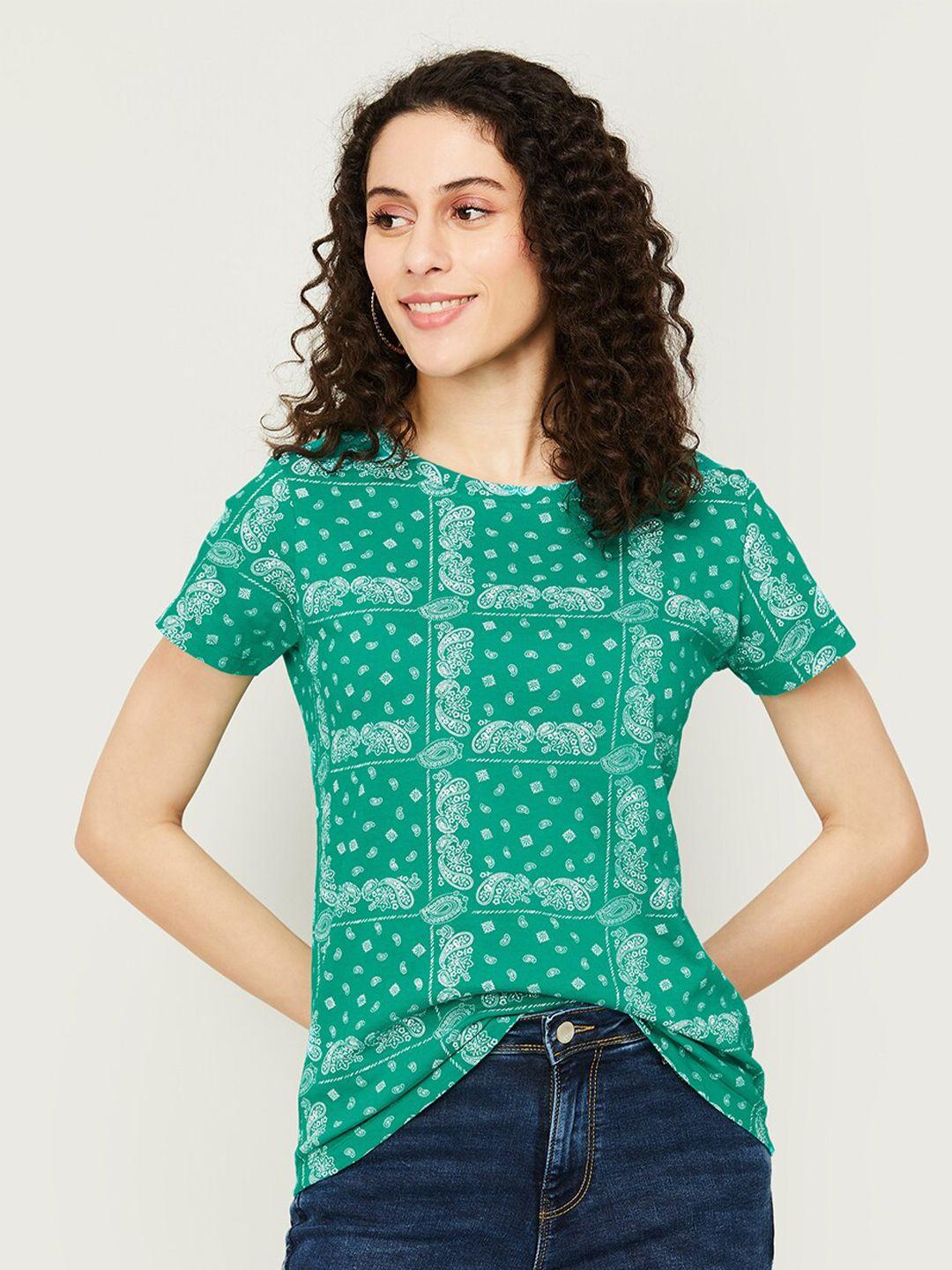 fame-forever-by-lifestyle-green-ethnic-motifs-printed-pure-cotton-top