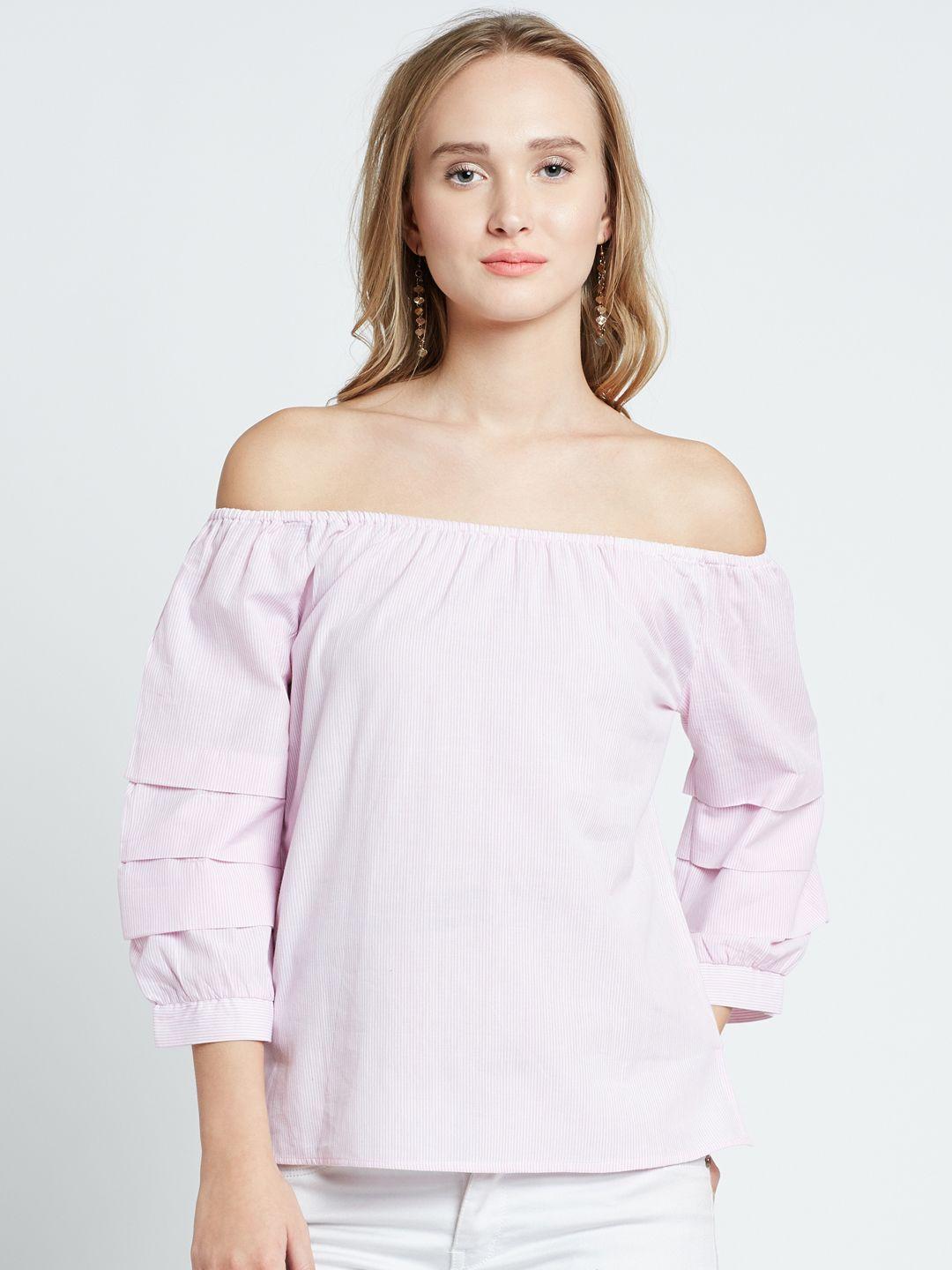 marie-claire-women-pink-&-white-striped-bardot-top