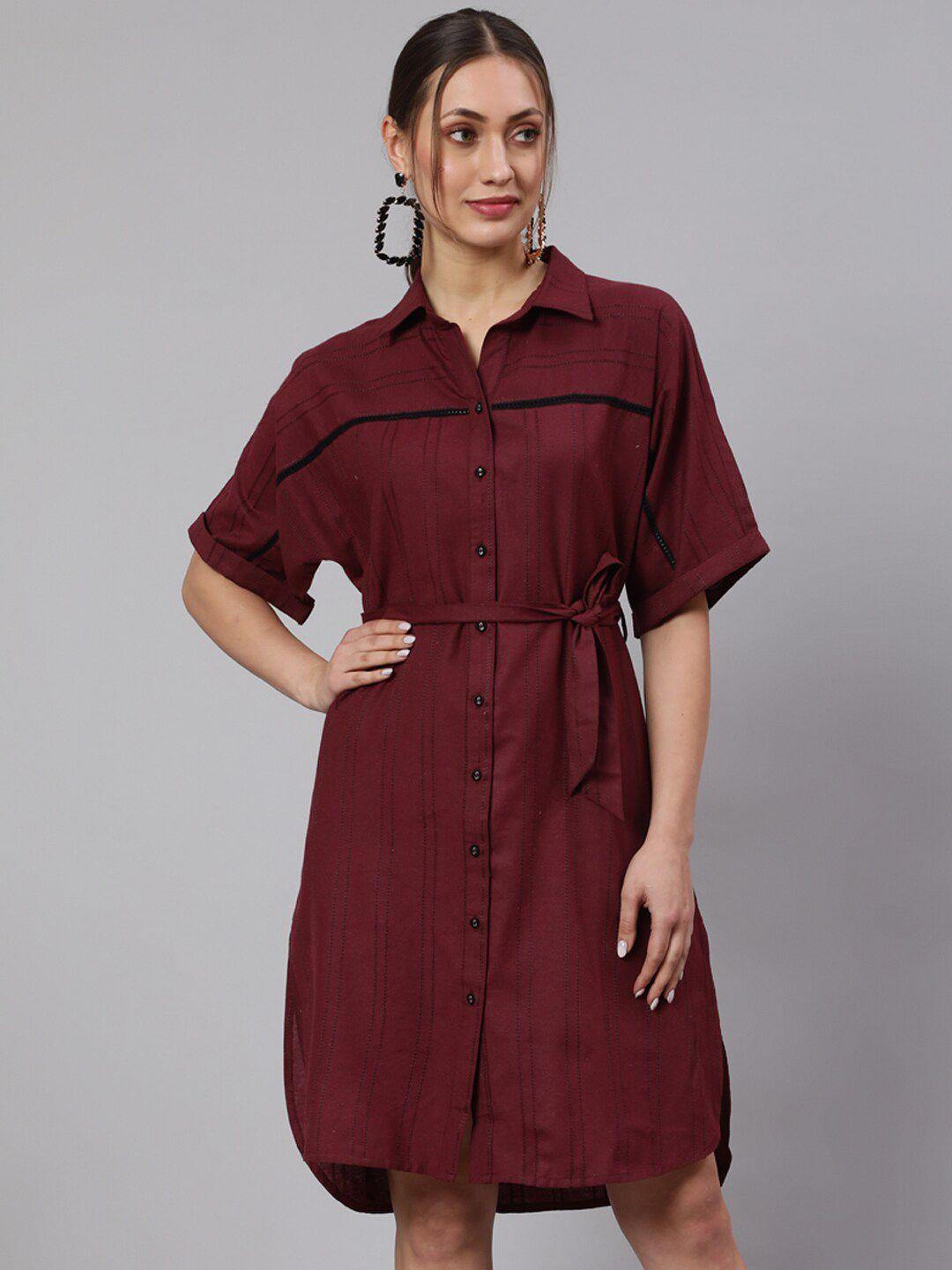 jaipur-kurti-striped-belted-cotton-shirt-dress