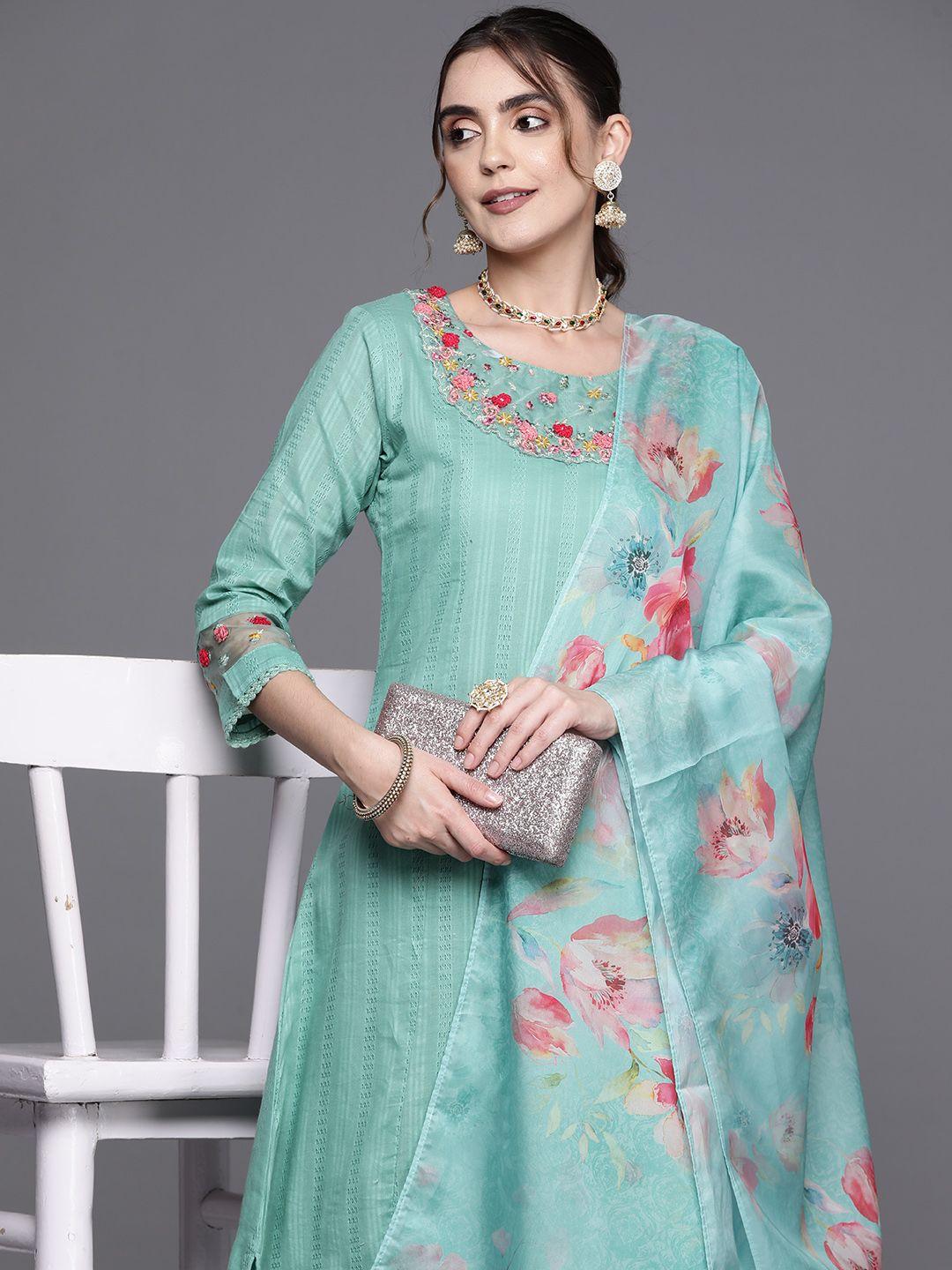 indo-era-floral-embroidered-panelled-thread-work-pure-cotton-kurta-with-trousers-&-dupatta