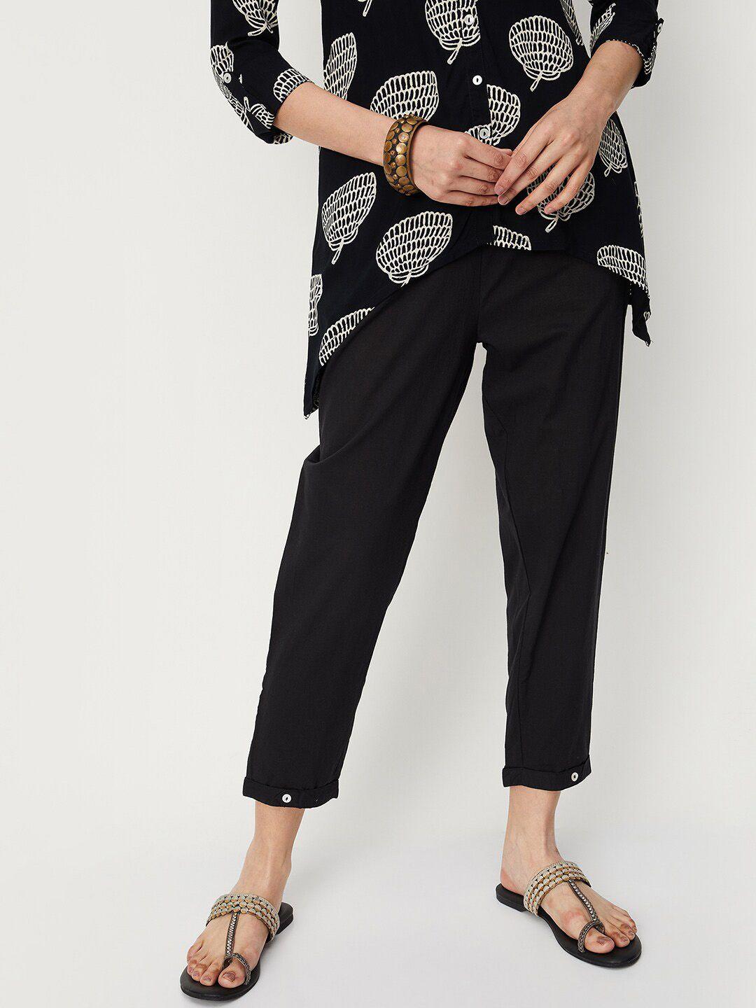 max-women-pure-cotton-mid-rise-trousers