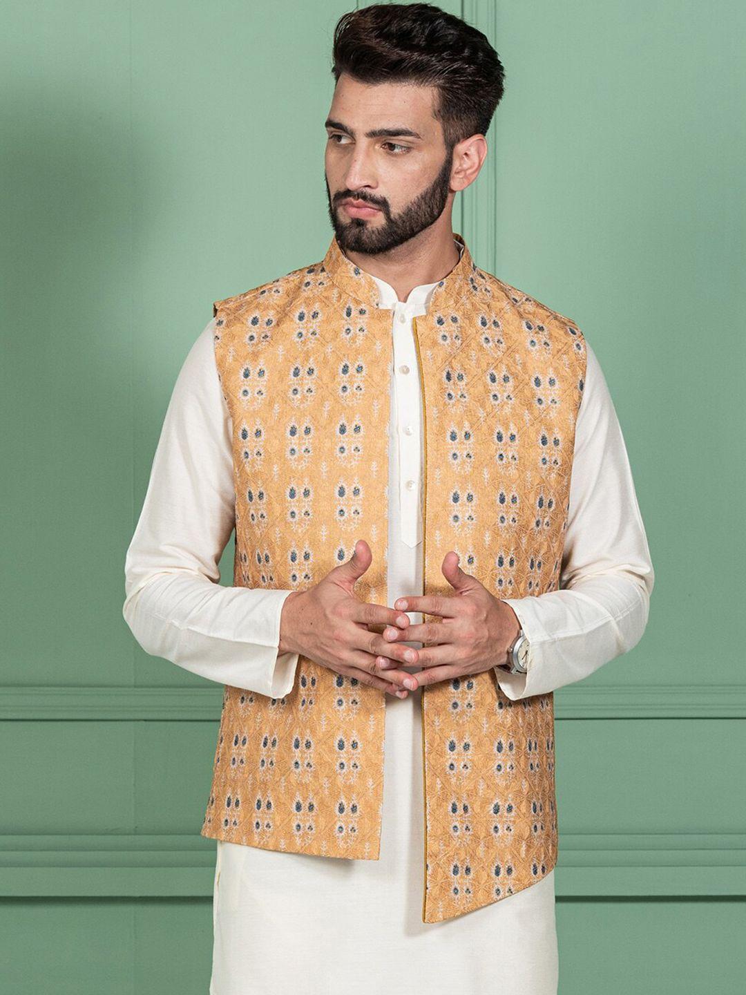kisah-men-printed-mandarin-collar-woven-open-front-nehru-jacket