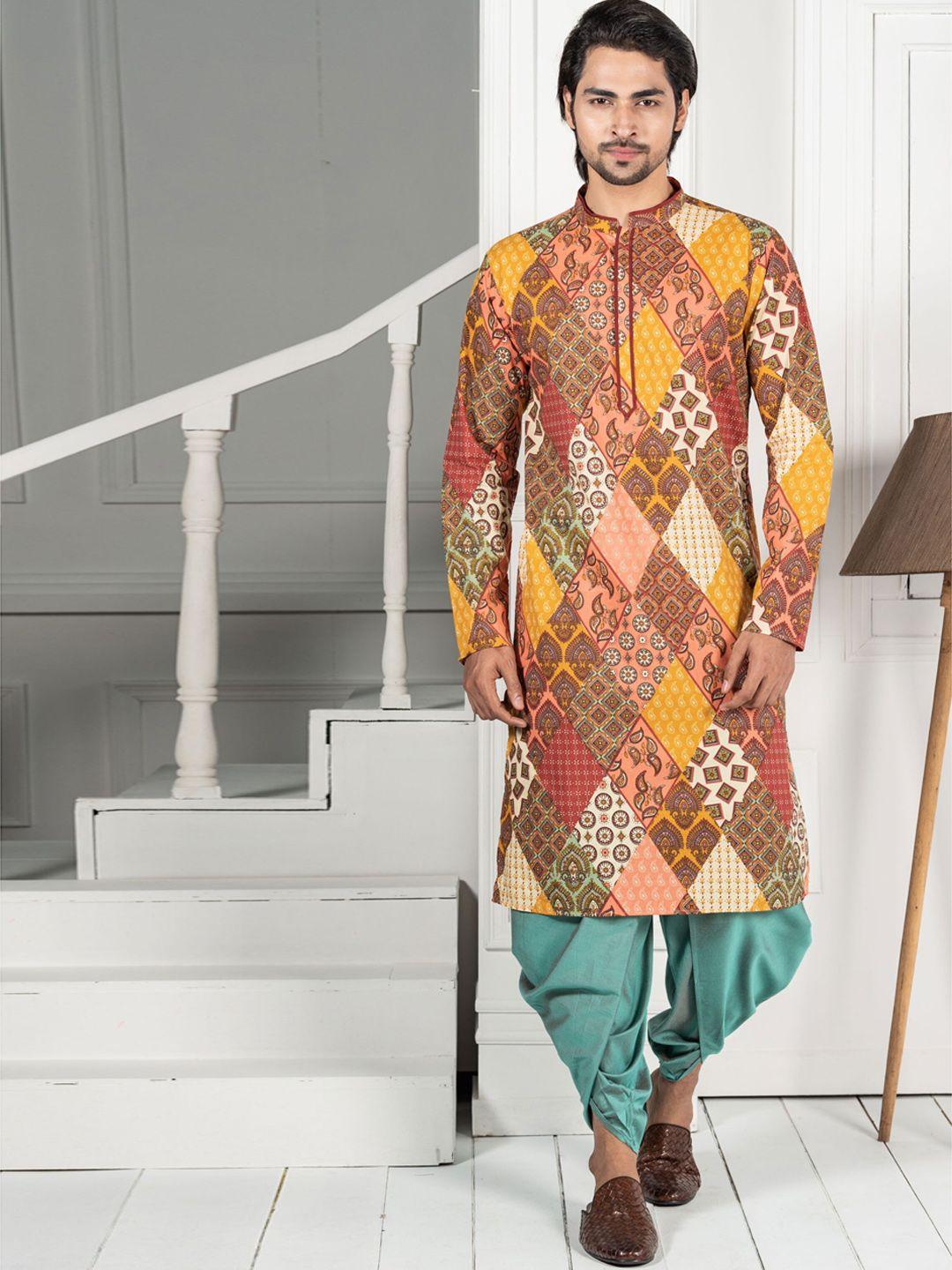 kisah-ethnic-motif-printed-mandarin-collar-kurta-with-dhoti-pants