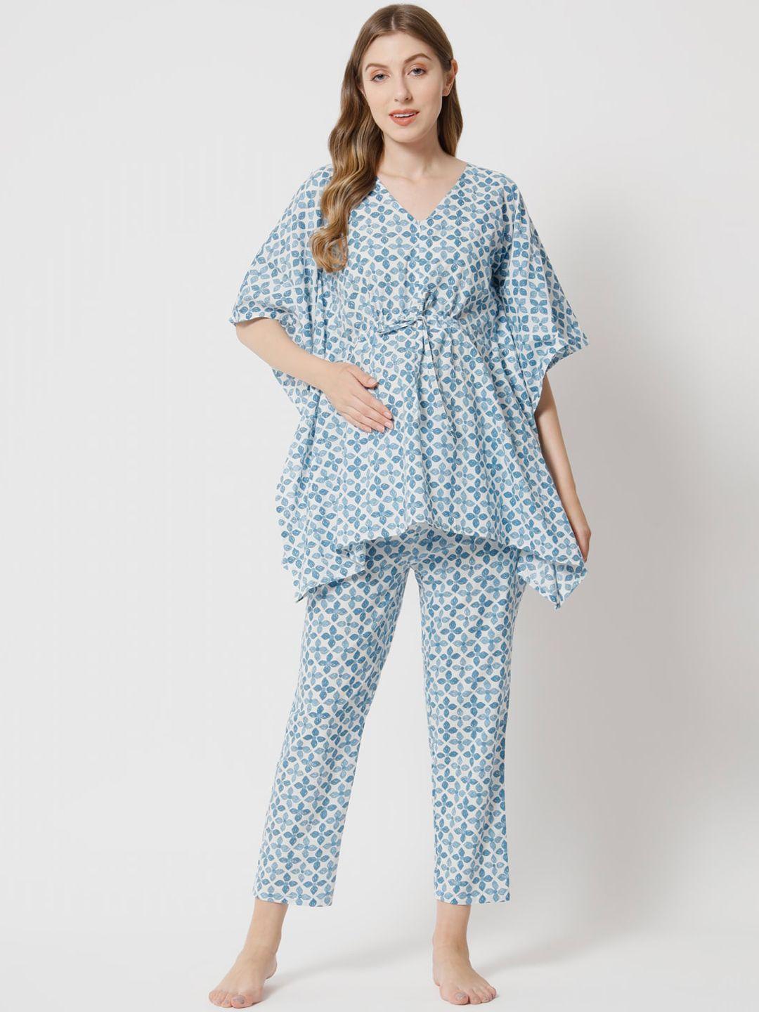 aujjessa-ethnic-motifs-printed-pure-cotton-maternity-kaftan-night-suit