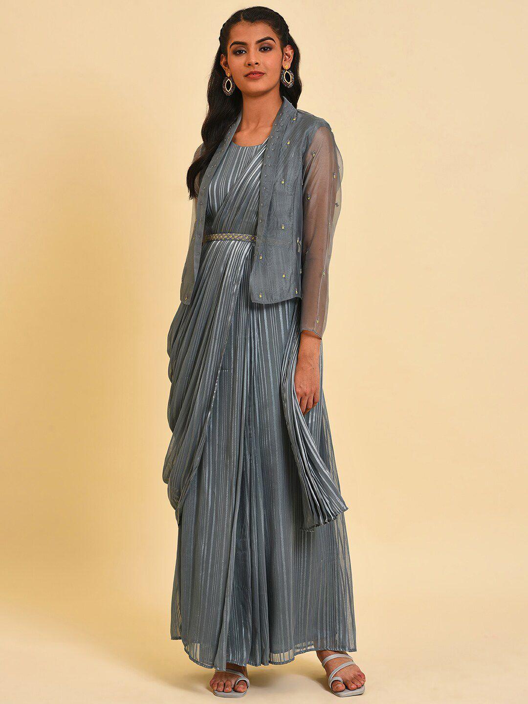 wishful-striped-pleated-fit-&-flare-maxi-ethnic-dress-with-jacket