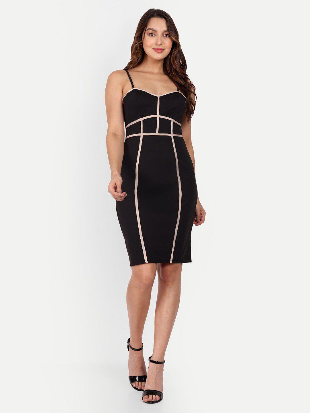iki-chic-shoulder-strap-bodycon-dress-with-contrast-binding