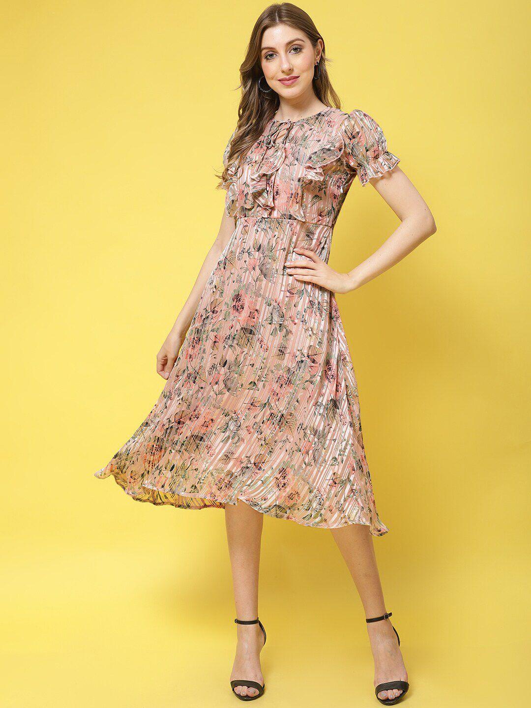 claura-floral-print-georgette-fit-&-flare-midi-dress