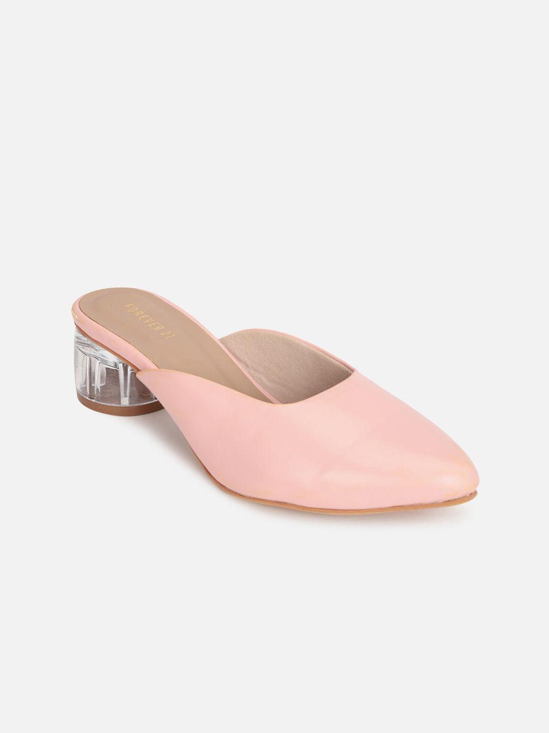 forever-21-peach--coloured-pointed-toe-block-heel-mules
