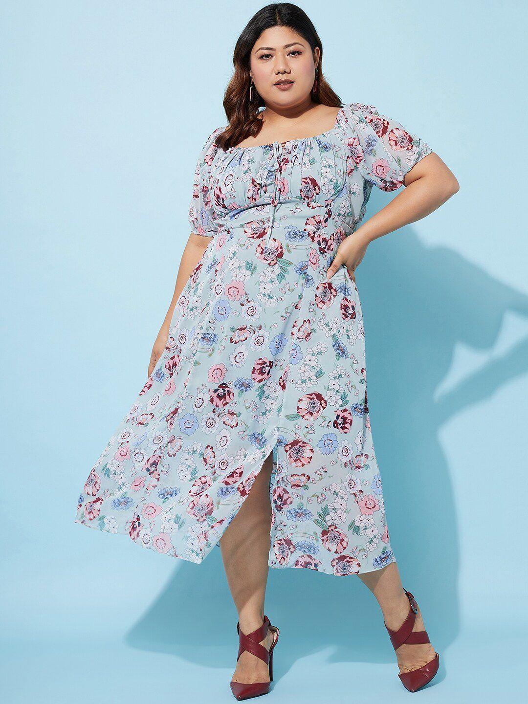 athena-ample-plus-size-floral-printed-squared-midi-fit-&-flare-dress