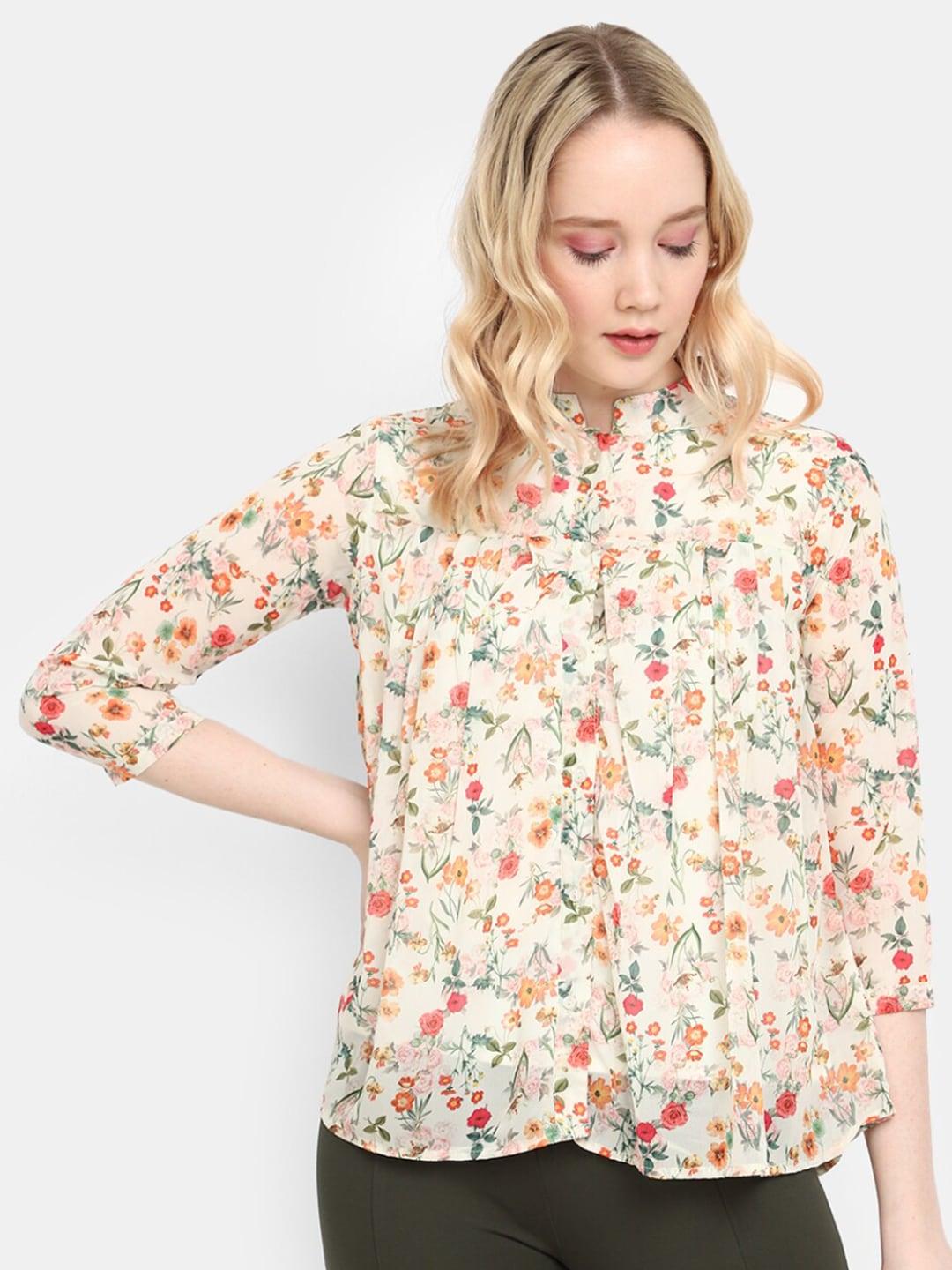 v-mart-floral-printed-mandarin-collar-cotton-top