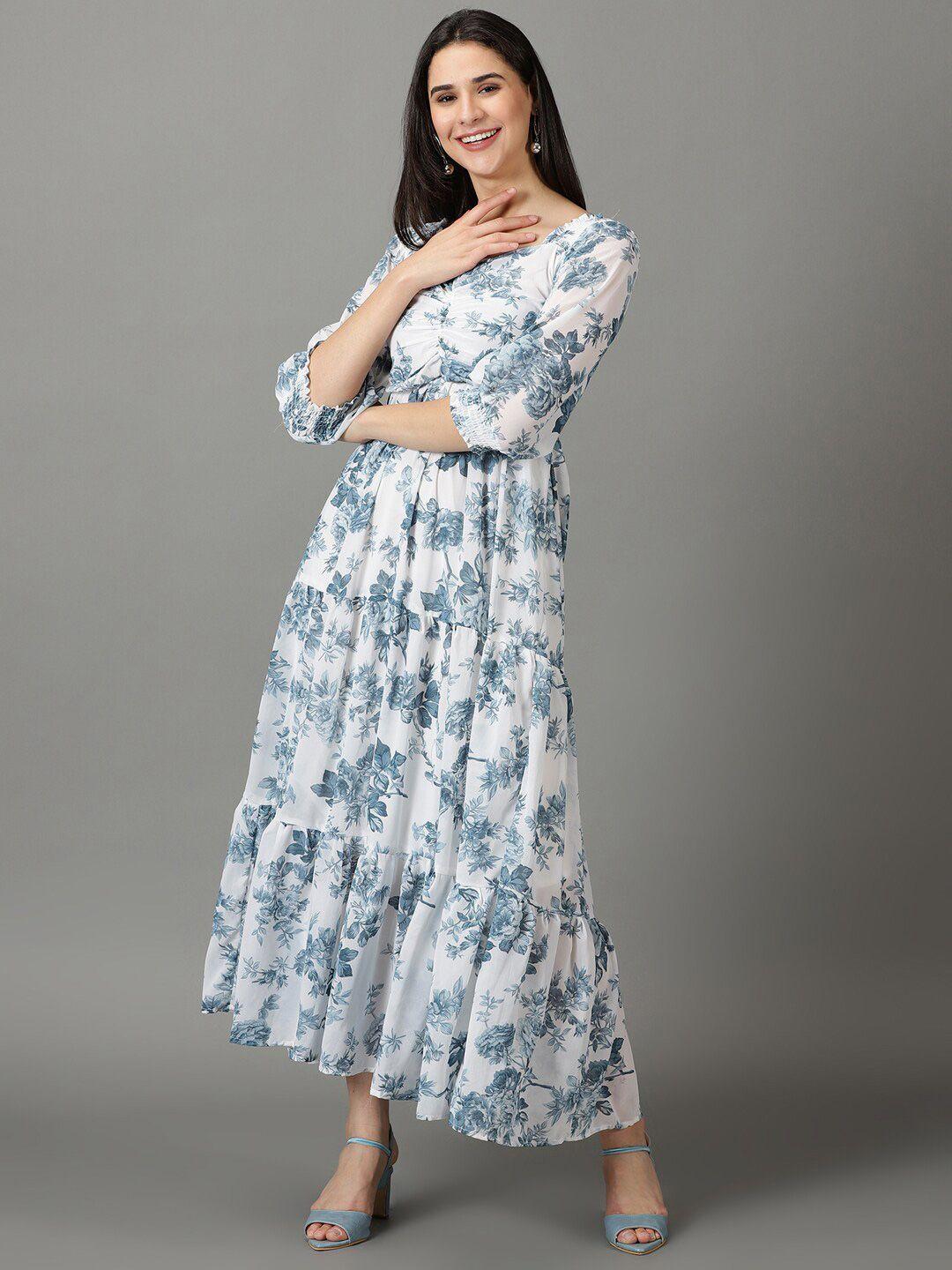 showoff-floral-printed-smocked-ruched-and-tiered-chiffon-fit-&-flare-midi-dress