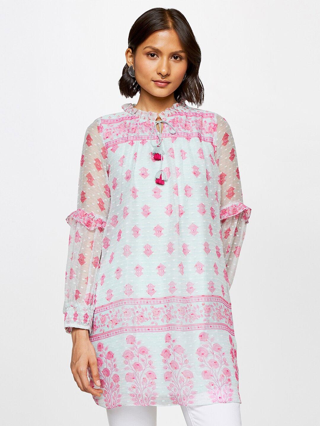 global-desi-floral-printed-mandarin-collar-ethnic-tunic