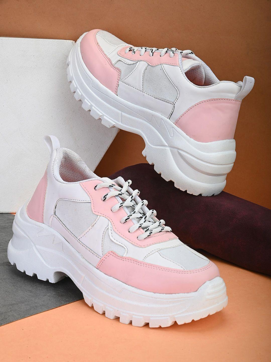 roadster-women-pink-&-white-colourblocked-lightweight-padded-insole-basics-sneakers