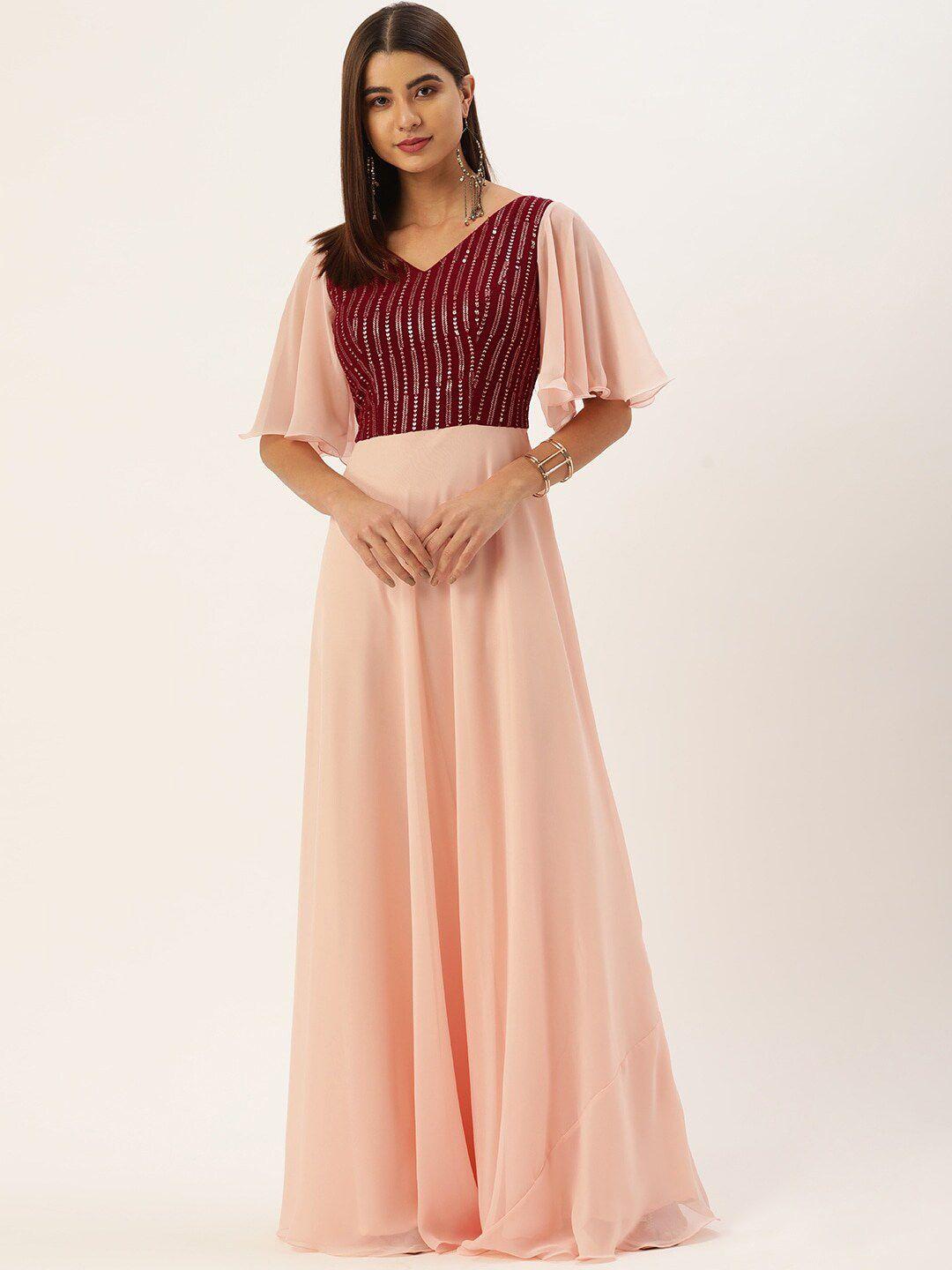 ethnovog-peach-coloured-flared-sleeve-georgette-maxi-dress