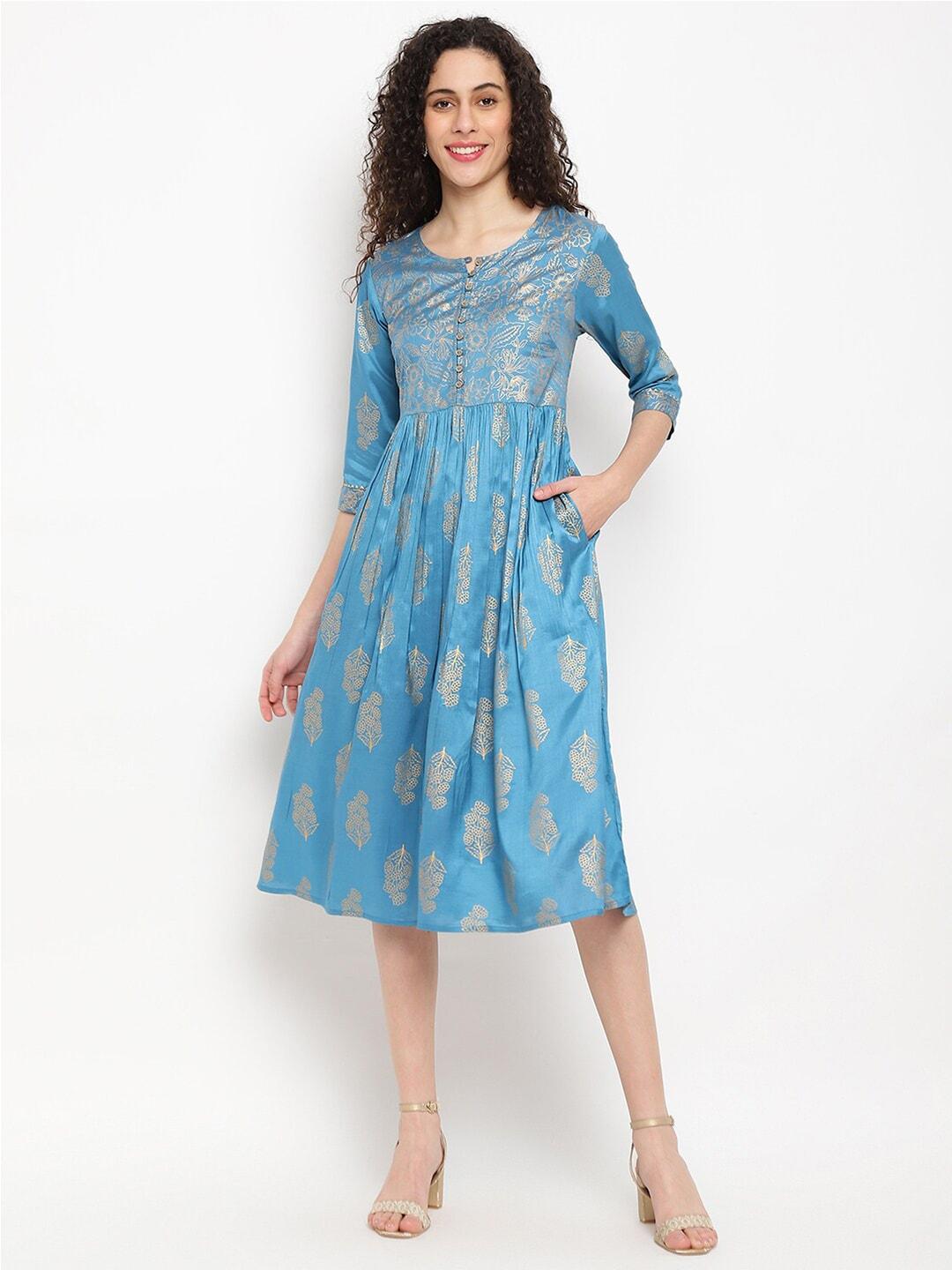 imara-floral-printed-gathered-silk-fit-&-flare-midi-dress
