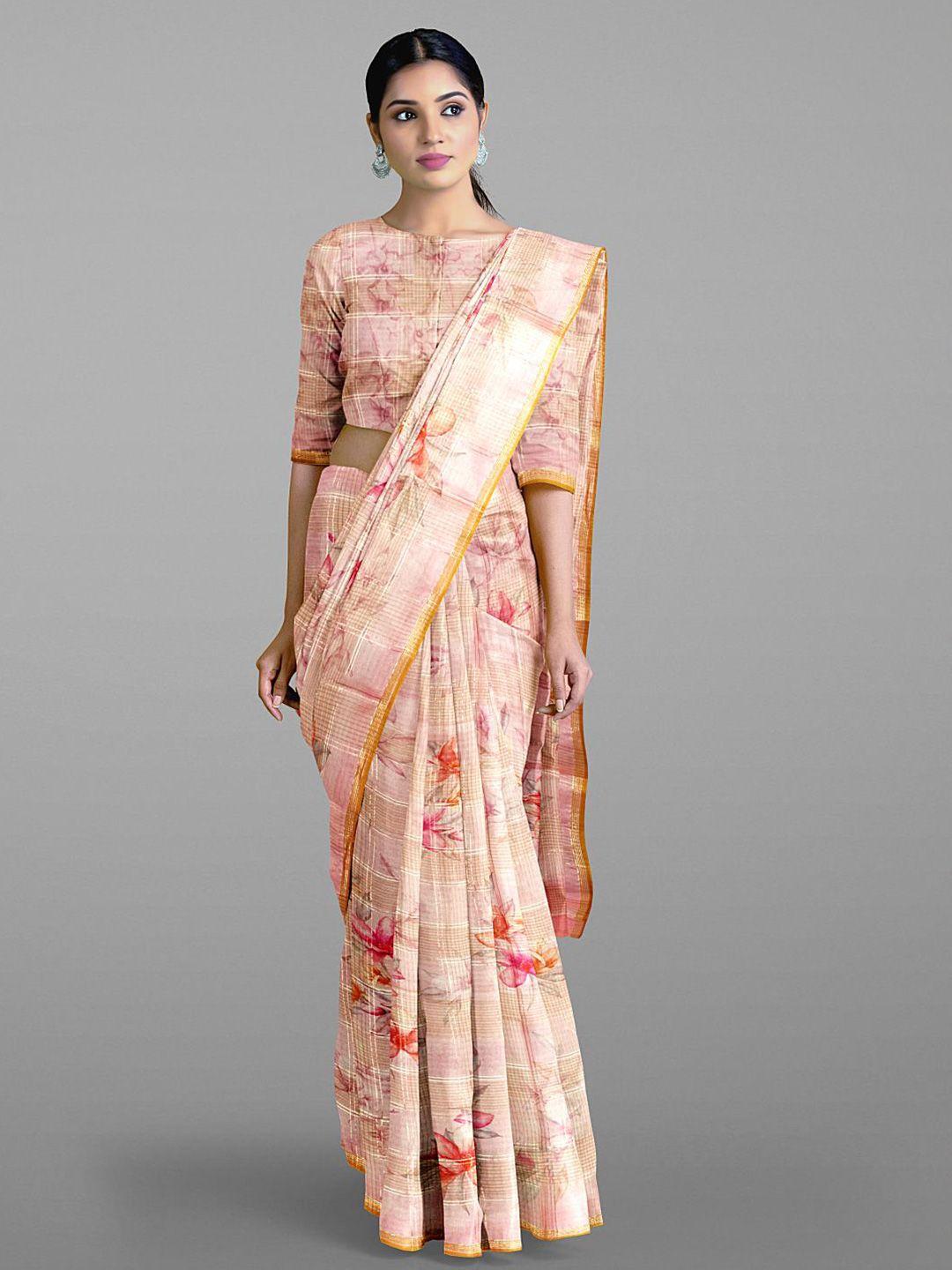 kalamandir-floral-printed-zari-jute-cotton-saree
