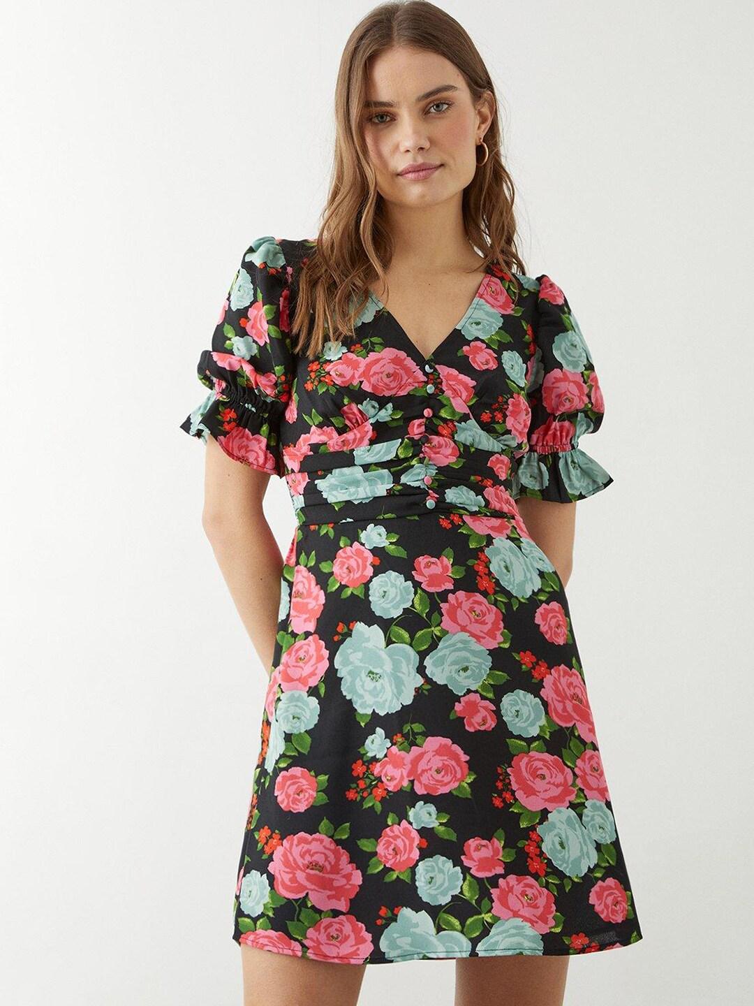 dorothy-perkins-floral-print-puff-sleeves-a-line-dress