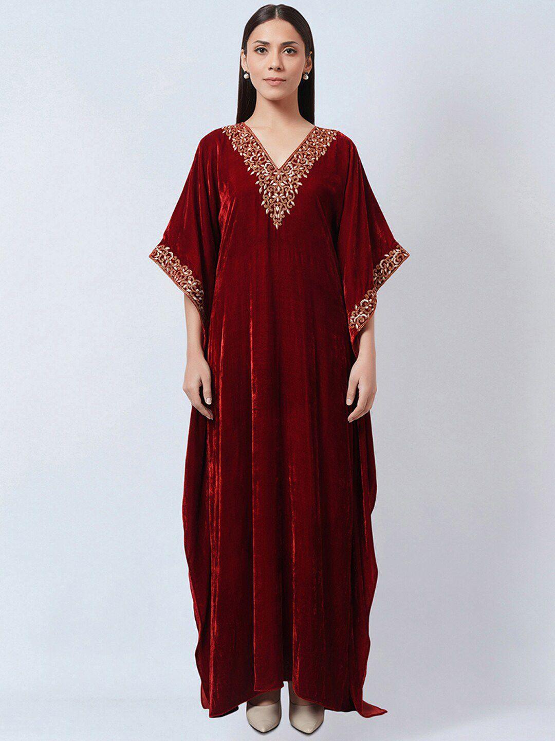 first-resort-by-ramola-bachchan-red-velvet-a-line-dress