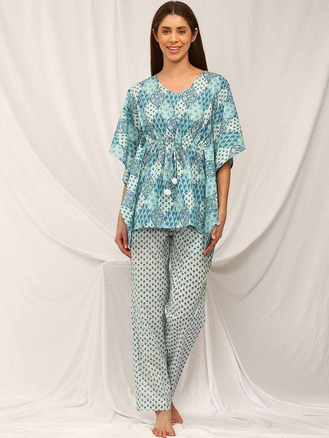 bannos-swagger-blue-printed-pure-cotton-kaftan-tunic-with-straight-palazzo