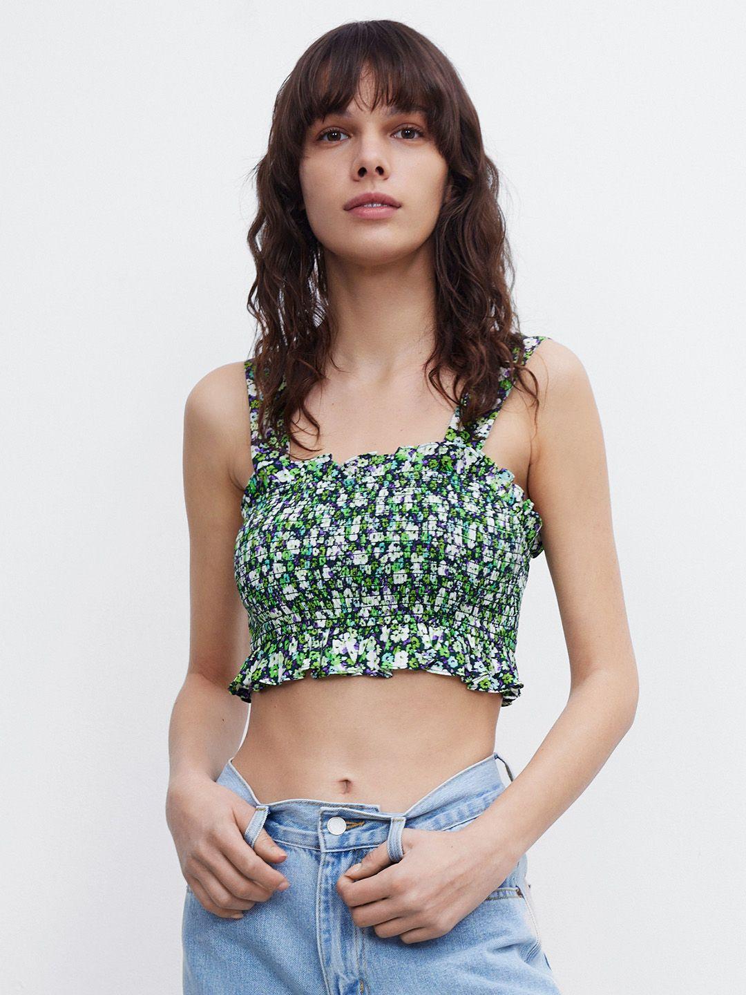 urban-revivo-floral-print-smocked-fitted-crop-top