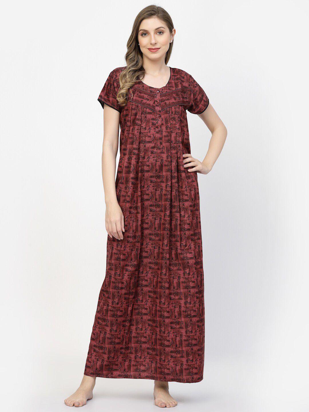 sweet-dreams-maroon-floral-printed-pure-cotton-maxi-nightdress