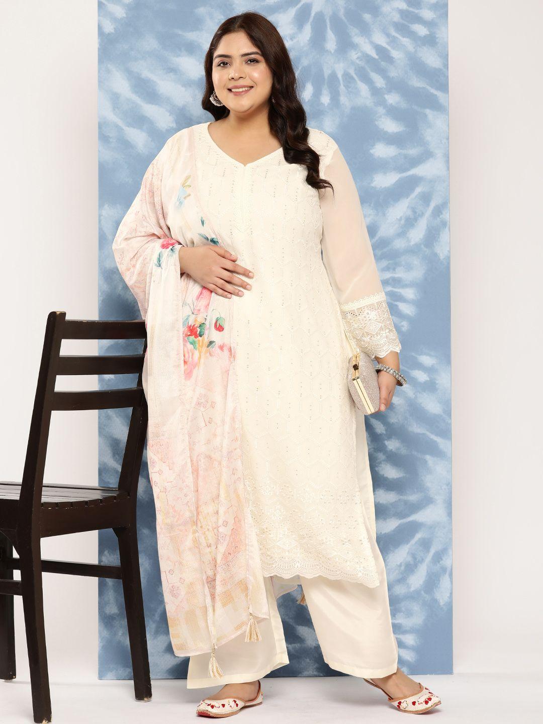 extra-love-by-libas-plus-size-floral-embroidered-thread-work-kurta-with-trousers-&-dupatta