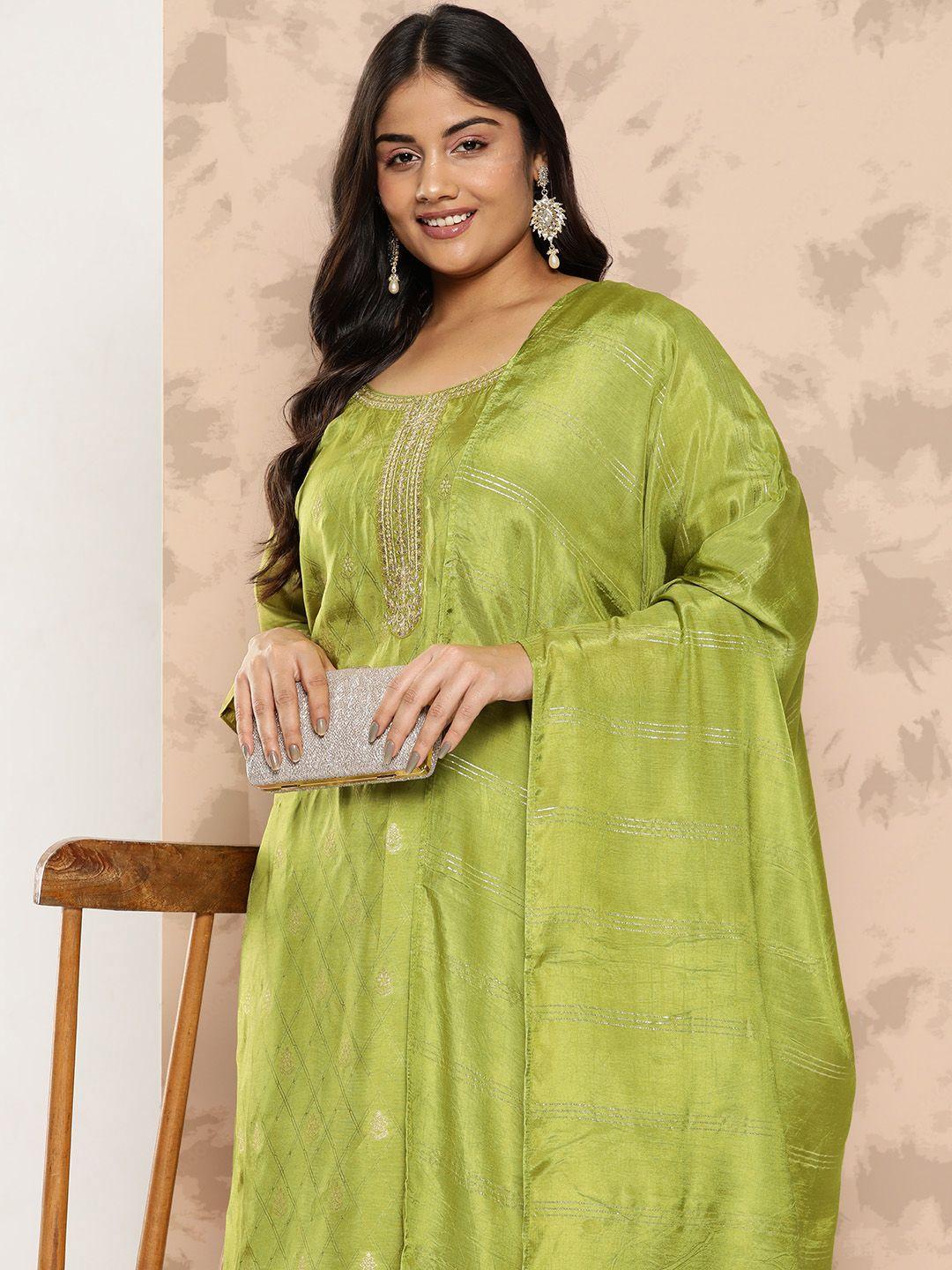 extra-love-by-libas-plus-size-floral-embroidered-zari-kurta-with-trousers-&-dupatta