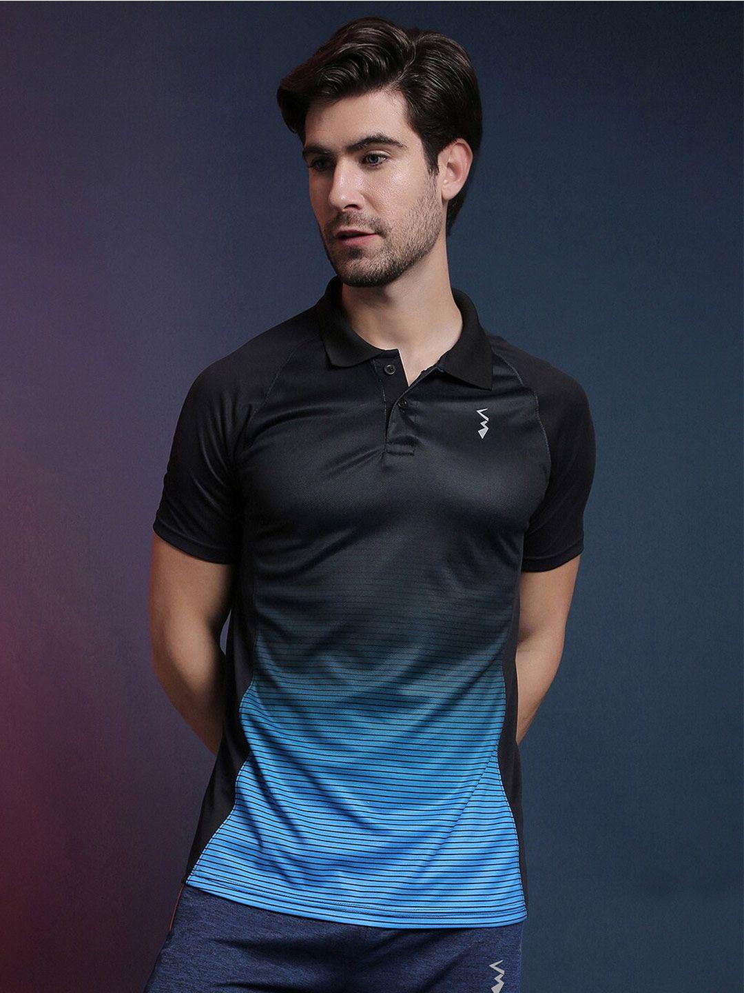campus-sutra-blue-striped-&-ombre-polo-collar-dry-fit-training-t-shirt