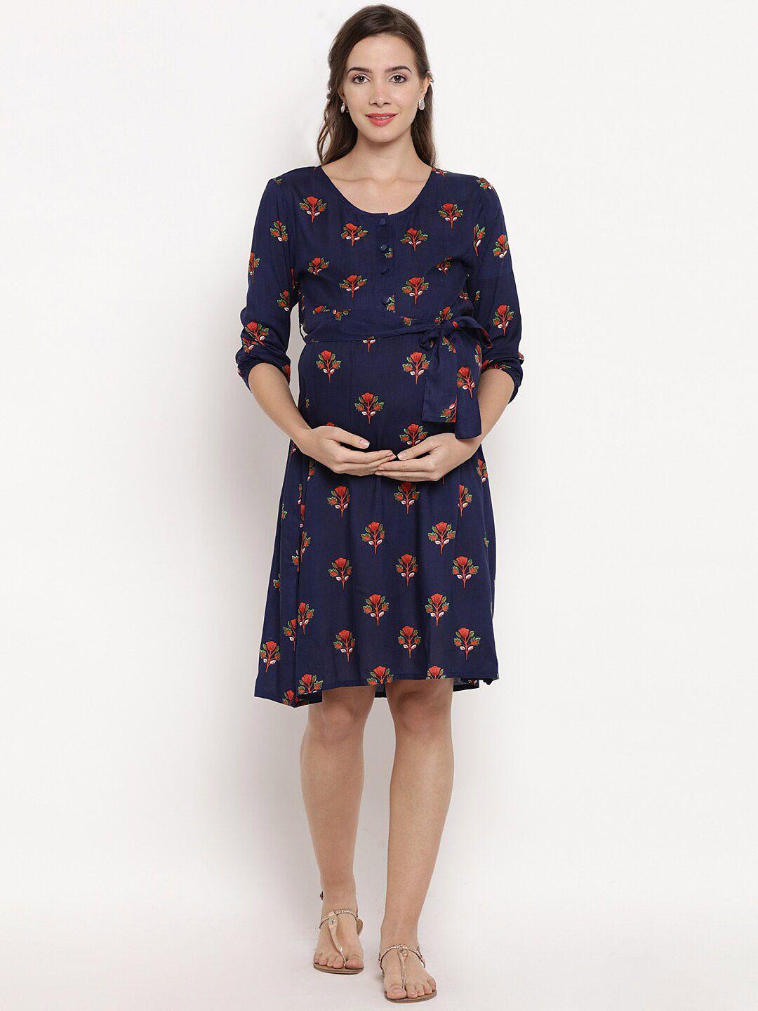 side-knot-floral-printed-waist-tie--ups-a-line-maternity-dress