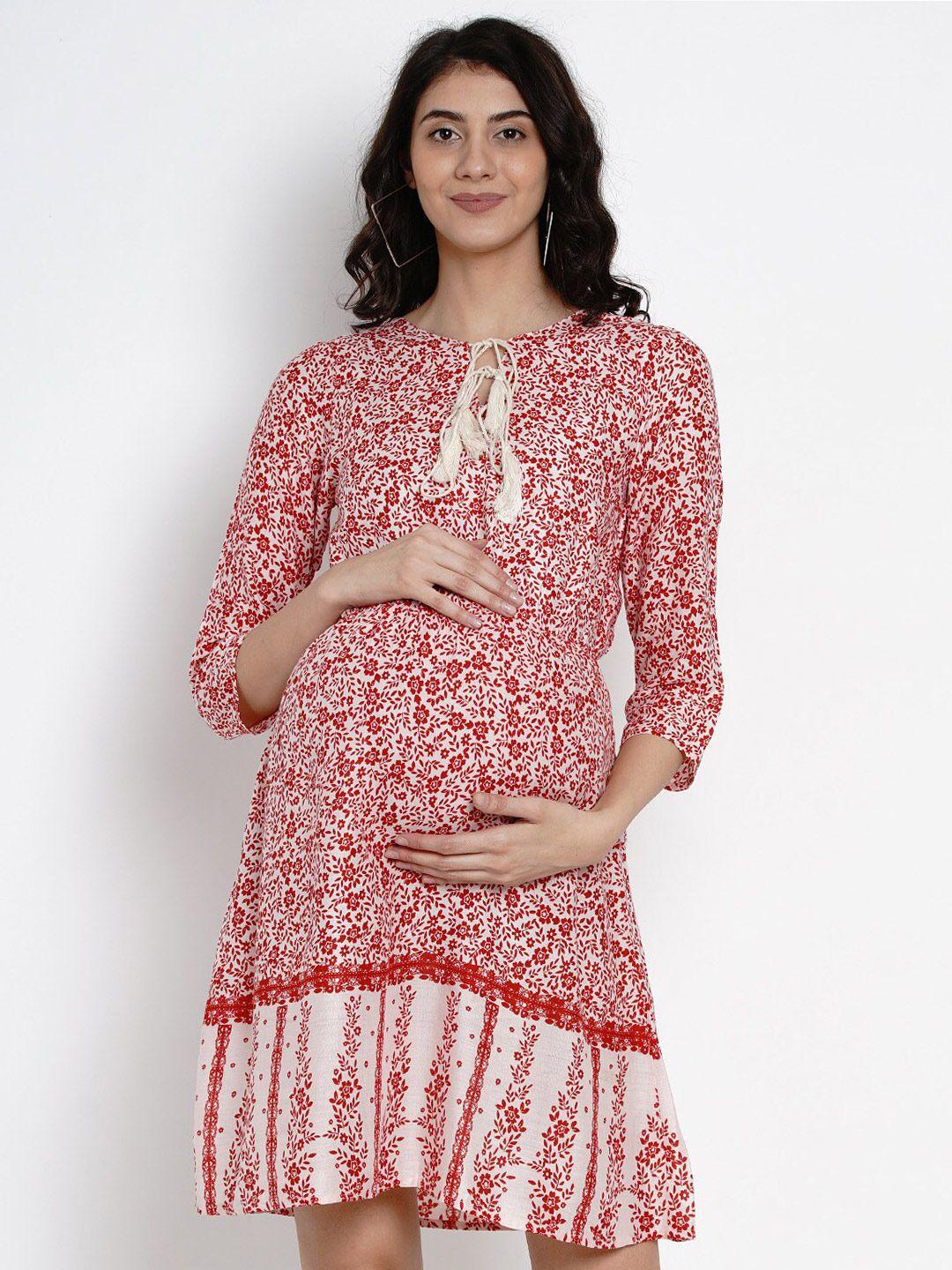 side-knot-floral-printed-tie-up-neck-maternity-a-line-dress
