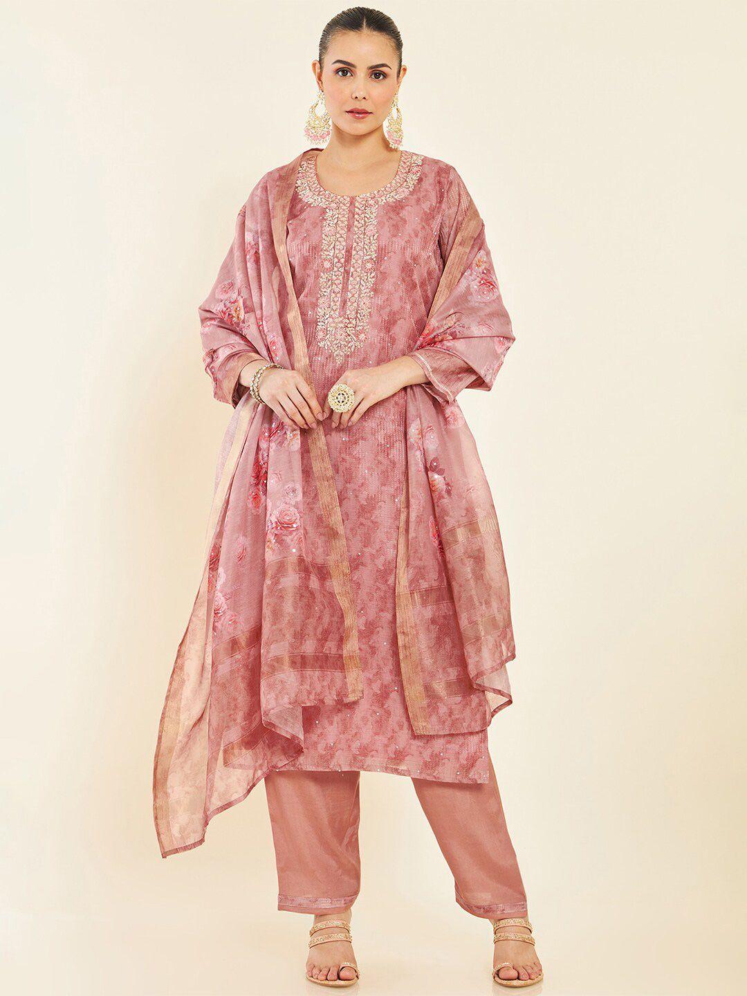 soch-peach-printed-unstitched-dress-material