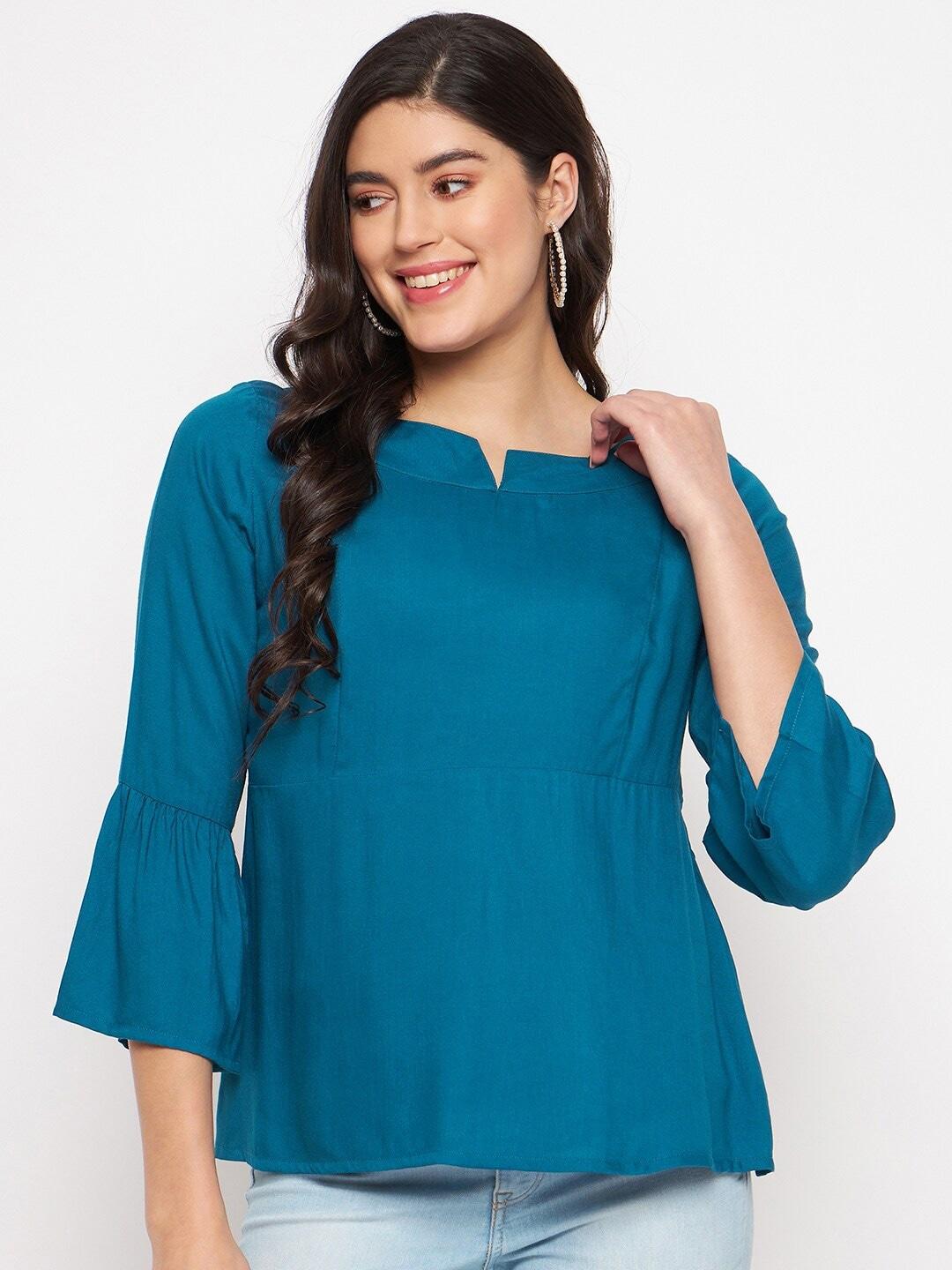 brinns-notched-neck-bell-sleeve-a-line-top