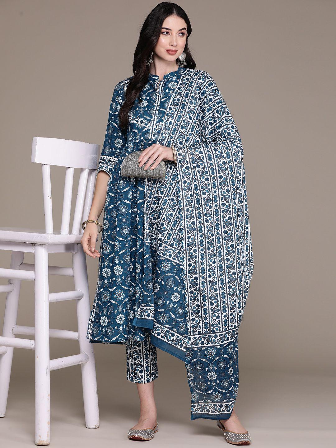 anubhutee-floral-printed-regular-sequinned-pure-cotton-kurta-with-trousers-&-with-dupatta