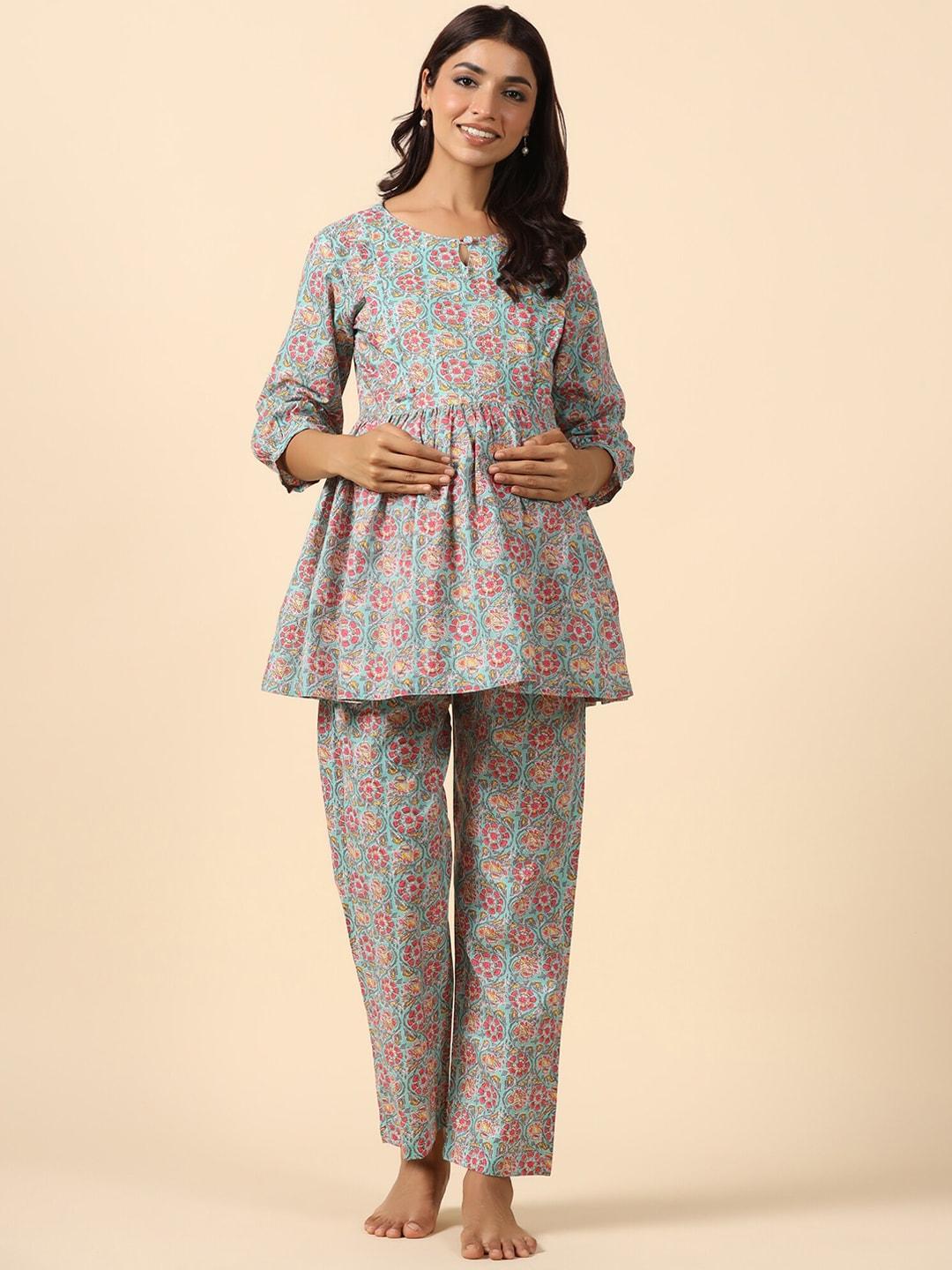ikk-kudi-by-seerat-floral-printed-pure-cotton-maternity-night-suit