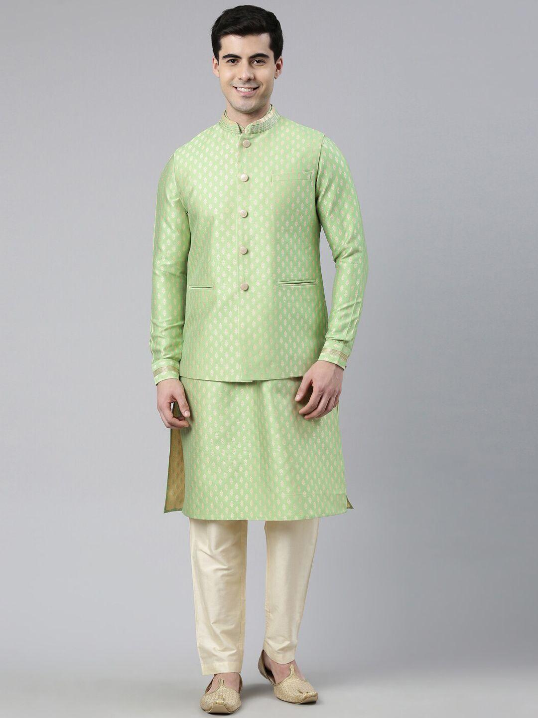 theethnic.co-ethnic-motif-woven-design-mandarin-collar-kurta-with-pyjamas-&-jacket