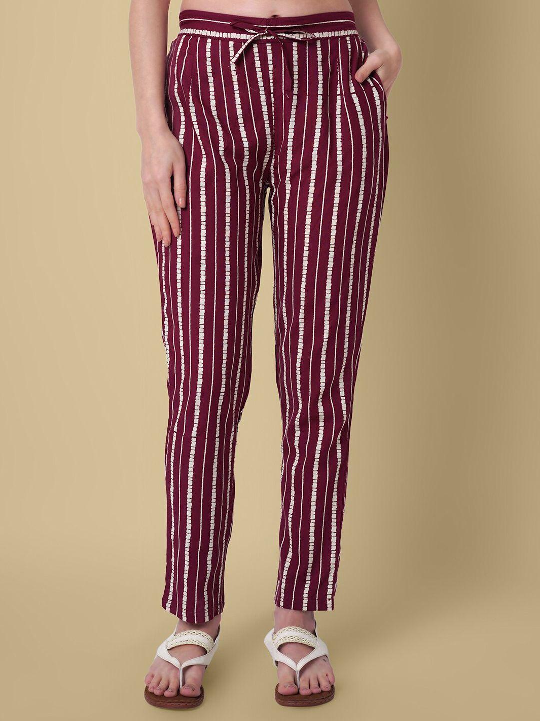 daevish-women-relaxed-straight-leg-striped-mid-rise-plain-trousers