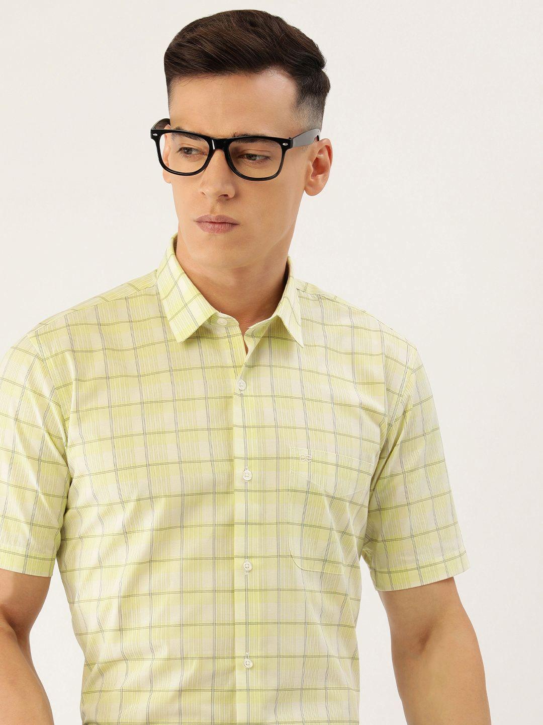 peter-england-men-olive-green-opaque-checked-casual-shirt
