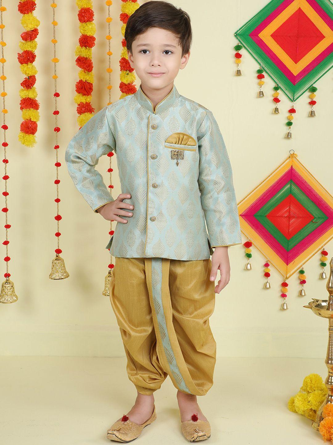 jeetethnics-boys-mandarin-collar-ethnic-motifs-woven-design-kurta-with-dhoti-pants