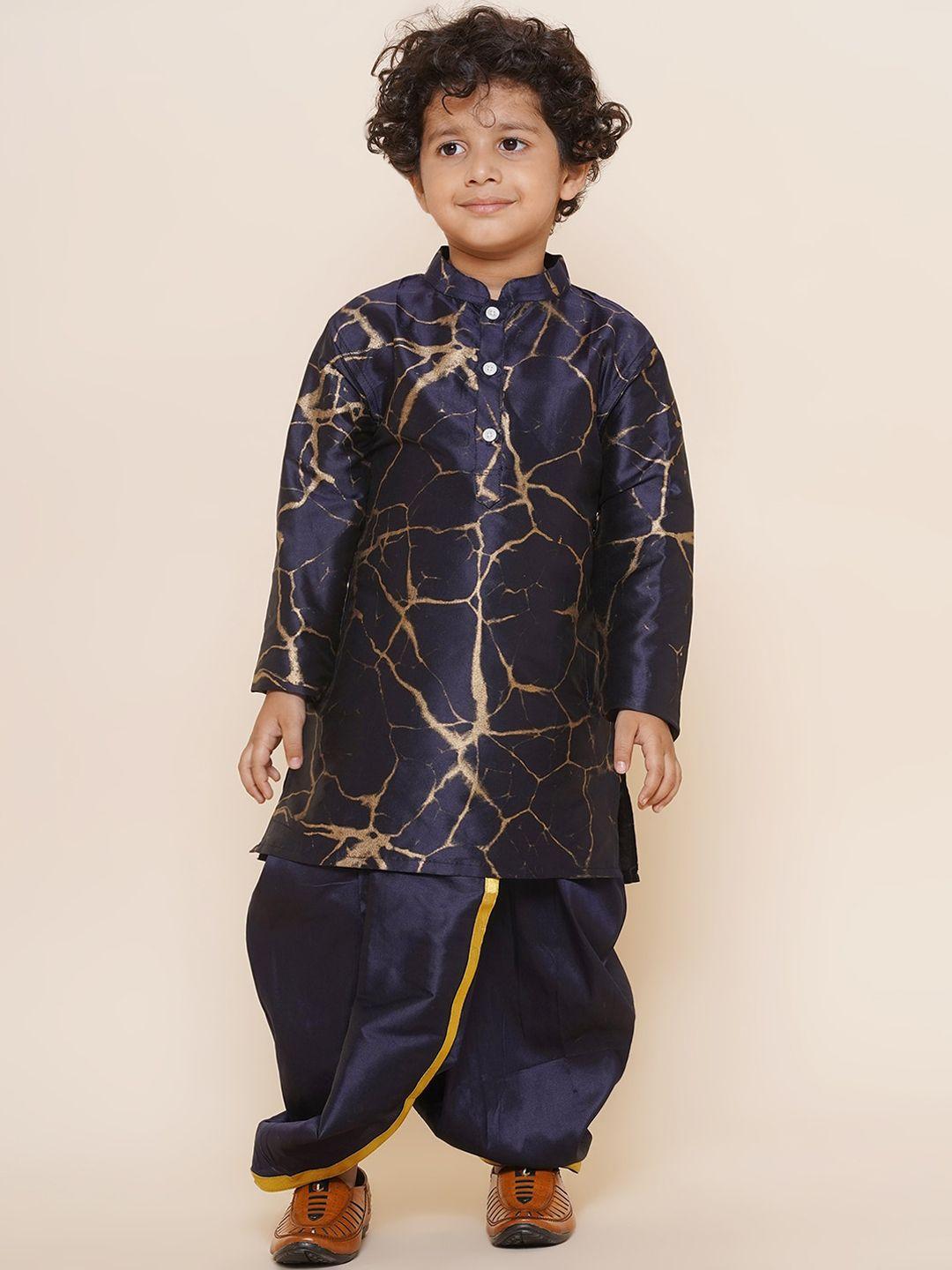sethukrishna-boys-mandarin-collar-abstract-printed-kurta-with-dhoti-pants