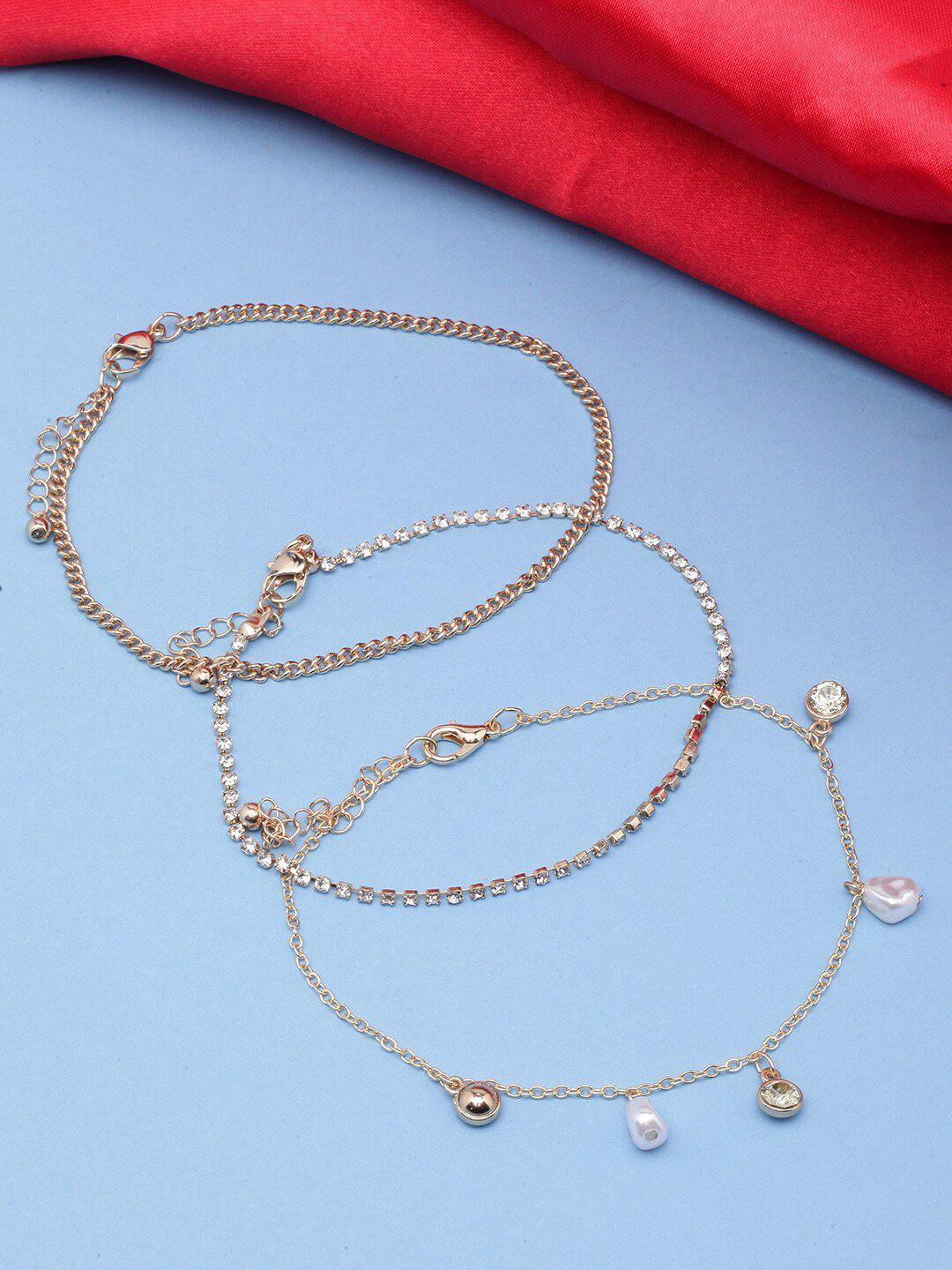 dressberry-white-set-of-3-gold-plated-cz-studded-anklets