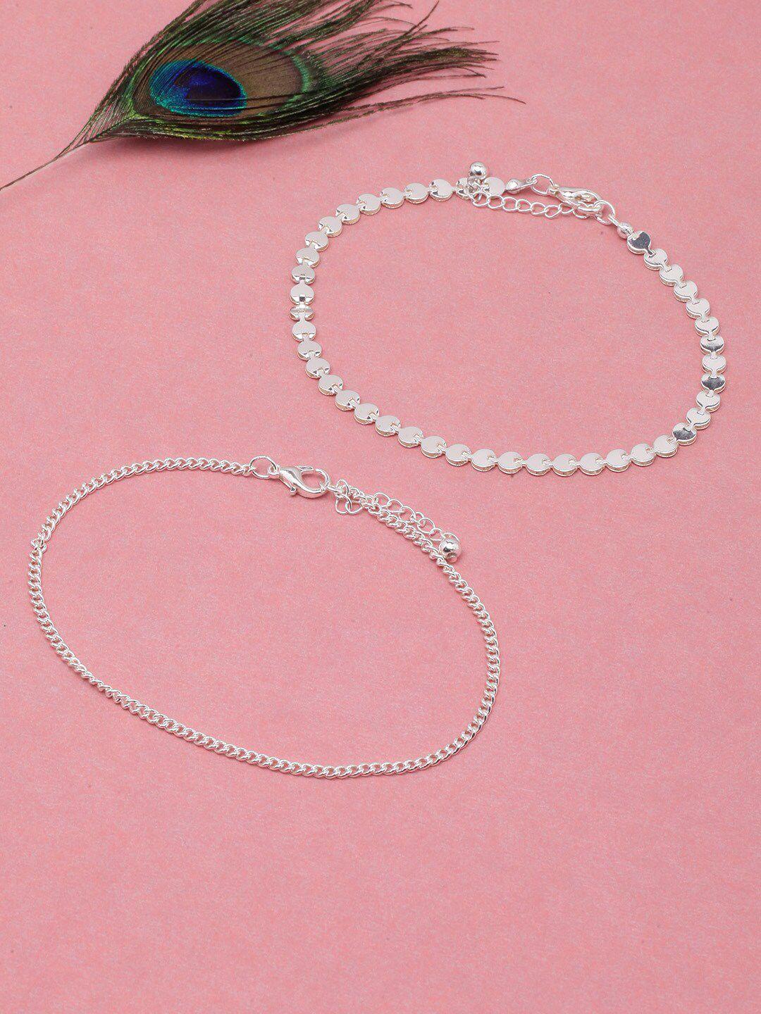 dressberry-white-set-of-2-silver-plated-anklets